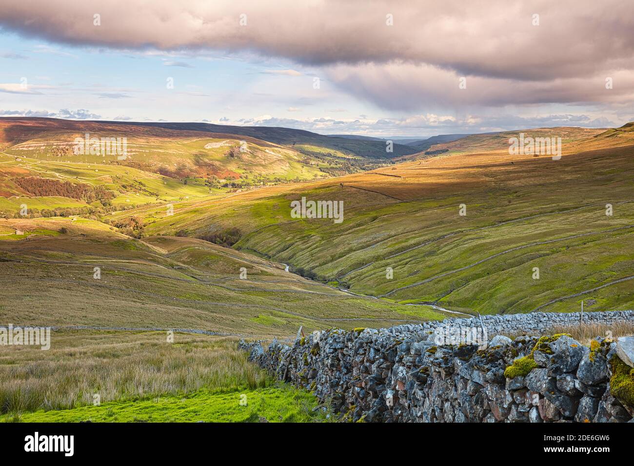 Vue vers Swaledale depuis Butterbebs Pass, parc national de Yorkshire Dales, Angleterre, Royaume-Uni. Banque D'Images