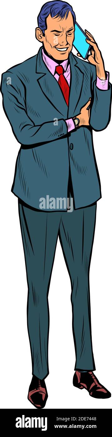 Homme d'affaires parle sur un téléphone portable Illustration de Vecteur