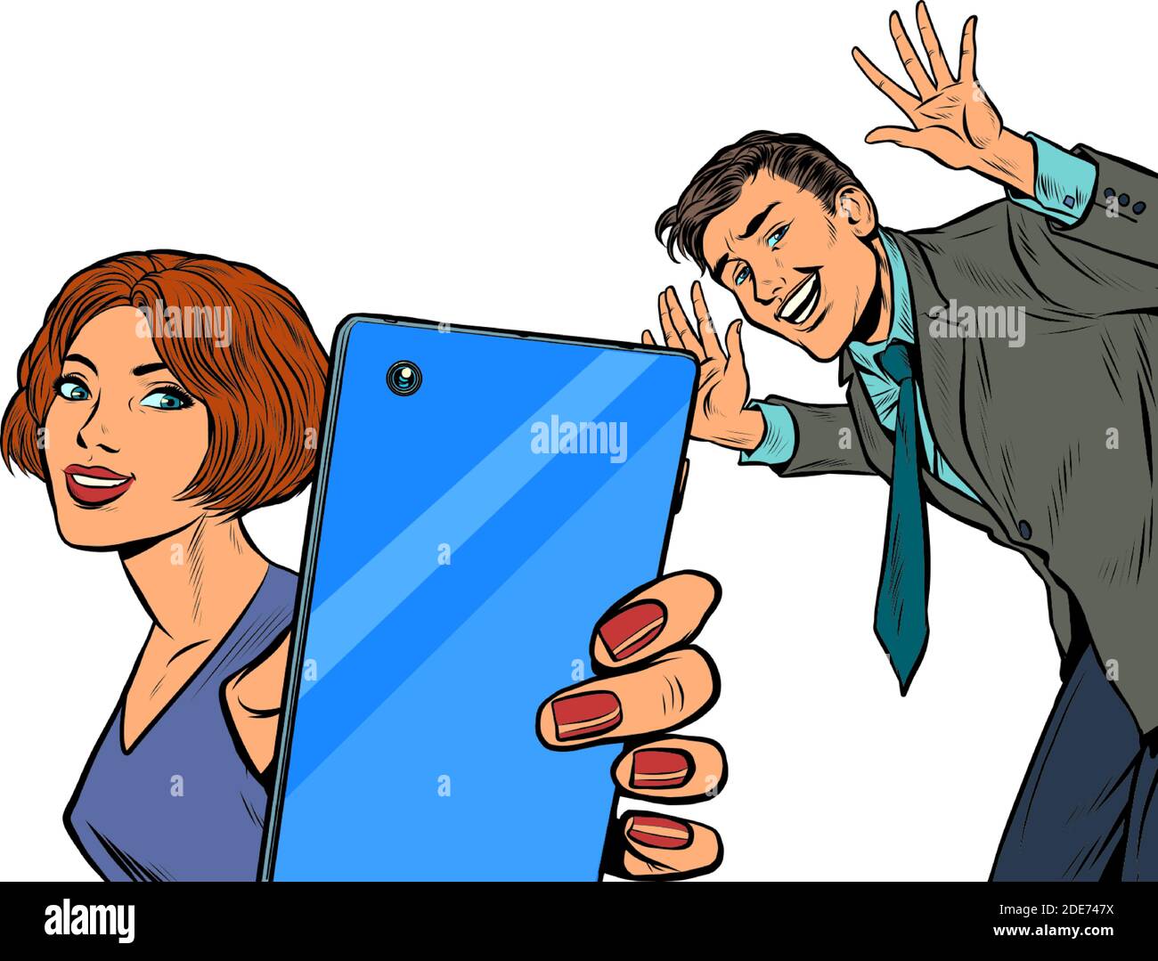 Une femme prend un selfie avec un homme Illustration de Vecteur