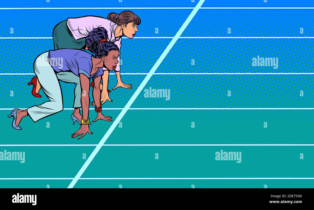 Femmes blanches et noires en concurrence dans le monde des affaires Illustration de Vecteur