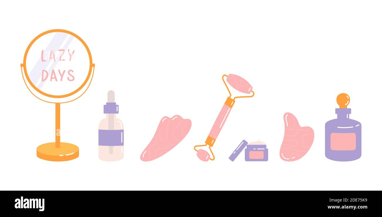 Produits de soin de la peau pour SPA.ensemble de massage gua sha Illustration de Vecteur