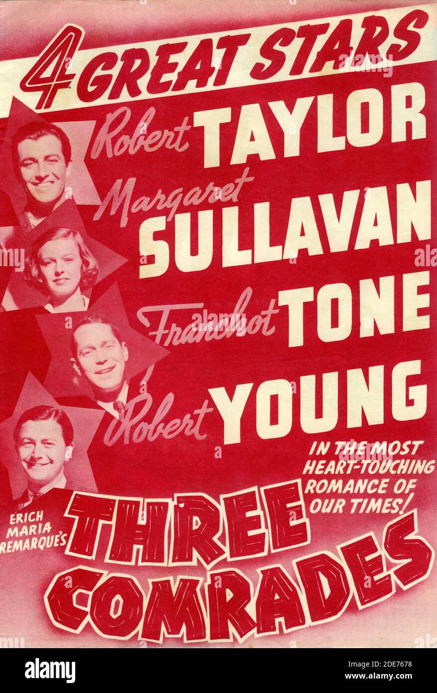 ROBERT TAYLOR MARGARET SULLAVAN FRANCHOT TONE et ROBERT JEUNE dans TROIS CAMARADES 1938 réalisateur FRANK BORZAGE roman Erich Maria Remarque scénario F. Scott Fitzgerald et Edward E. Paramore Jr producteur Joseph L. Mankiewicz Metro Goldwyn Mayer Banque D'Images