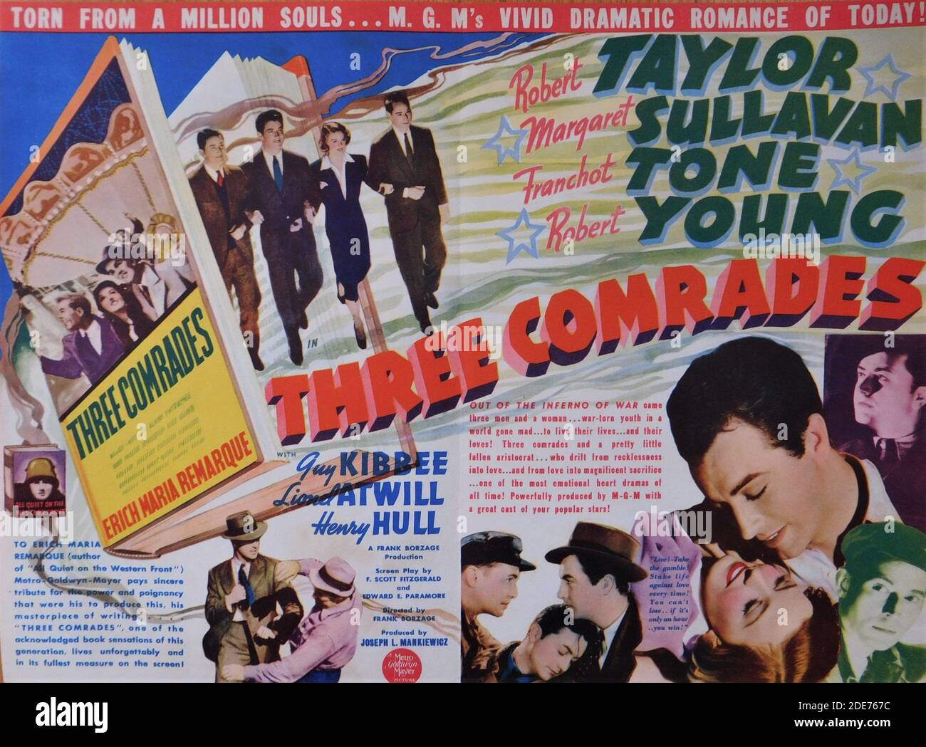 ROBERT TAYLOR MARGARET SULLAVAN FRANCHOT TONE et ROBERT JEUNE dans TROIS CAMARADES 1938 réalisateur FRANK BORZAGE roman Erich Maria Remarque scénario F. Scott Fitzgerald et Edward E. Paramore Jr producteur Joseph L. Mankiewicz Metro Goldwyn Mayer Banque D'Images