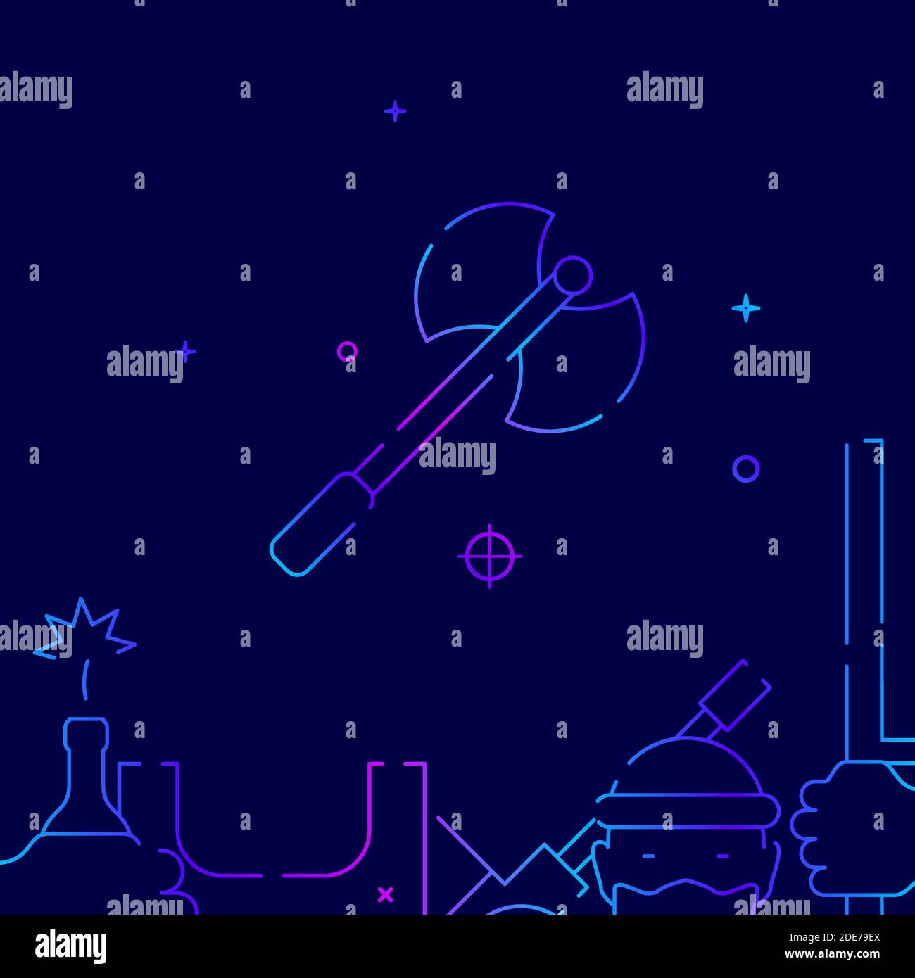 Icône de vecteur de ligne de gradient à double tranchant, illustration simple sur fond bleu foncé, arme, bordure inférieure liée à l'armée. Illustration de Vecteur