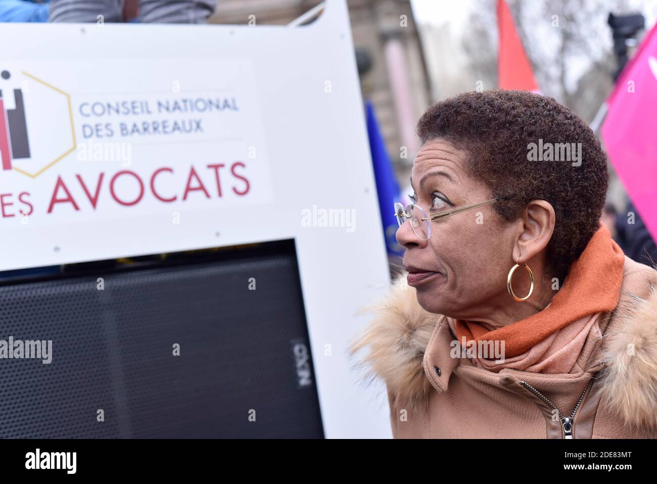 Ancien ministre junior pour la réussite de l'éducation au ministère français de l'éducation nationale, l'avocat George Pau-Langevin est vu lors de la manifestation réunissant des avocats, des magistrats et des greffiers appelés le 15 janvier, 2019 dans le cadre d'une journée nationale de protestation contre le gouvernement français, la réforme de la justice et l'annulation de son examen par le Parlement, à Paris, en France. Photo de Patrice Pierrot/avenir Pictures/ABACAPRESS.COM Banque D'Images