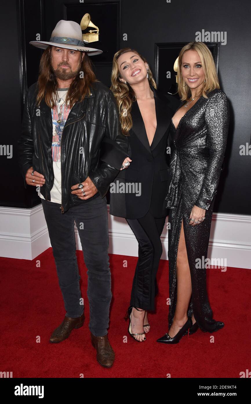 Tish Cyrus, Billy Ray Cyrus, Miley Cyrus assistent aux 61e GRAMMY Awards annuels au Staples Center le 10 février 2019 à Los Angeles, Californie, États-Unis. Photo de Lionel Hahn/ABACAPRESS.COM Banque D'Images