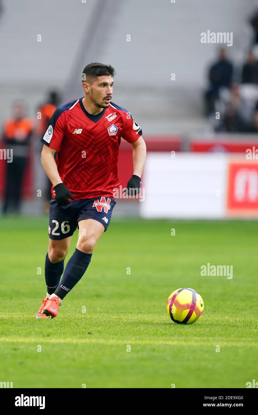 Jeremy pied lors du match de football de la Ligue 1 Lille / Montpellier au  stade Pierre Mauroy à Lille, Nord de la France, le 17 février 2019. Le jeu  s'est terminé
