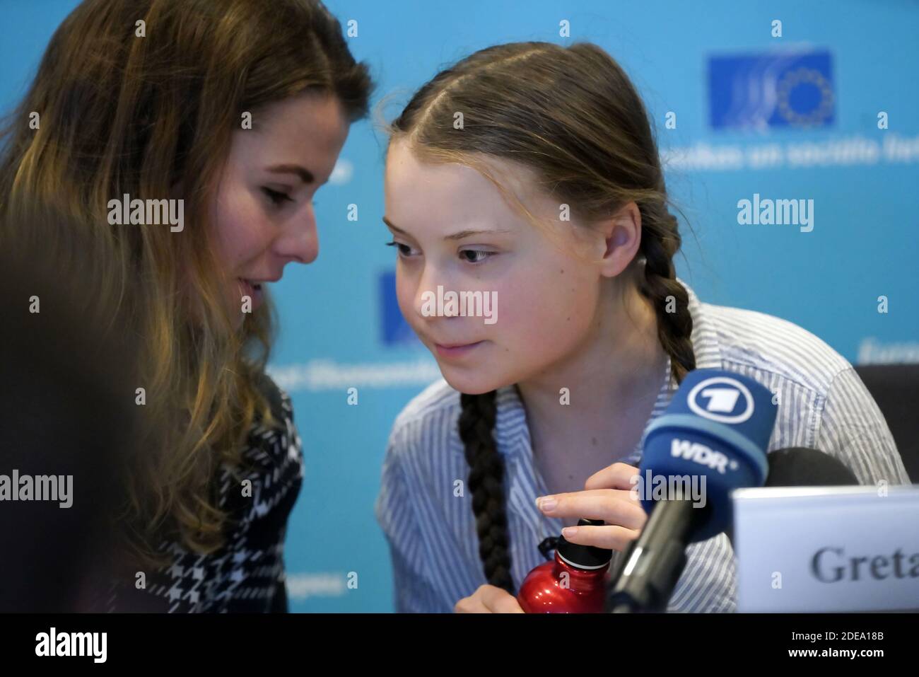 Greta Thunberg, activiste climatique suédois de 16 ans, prend la parole lors d'une réunion à la Société civile pour la renaissance à Bruxelles, Belgique, le 21 février 2019, à Bruxelles, Belgique. Photo de Sylvain Lefevre/ABACAPRESS.COM Banque D'Images