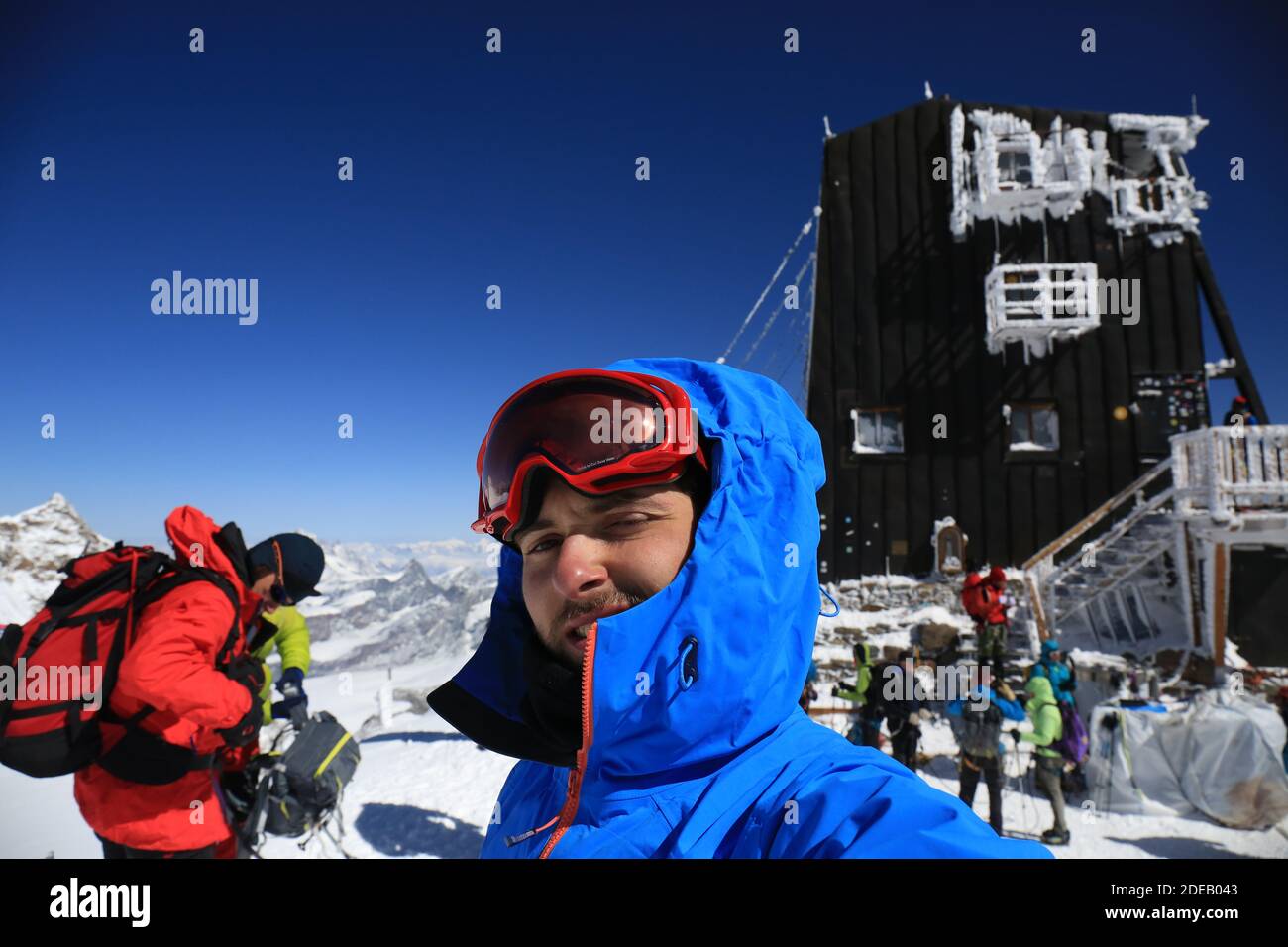 moutaineer selfie sur Monte Rosa à Capanna Margherita - Punta Signa Banque D'Images