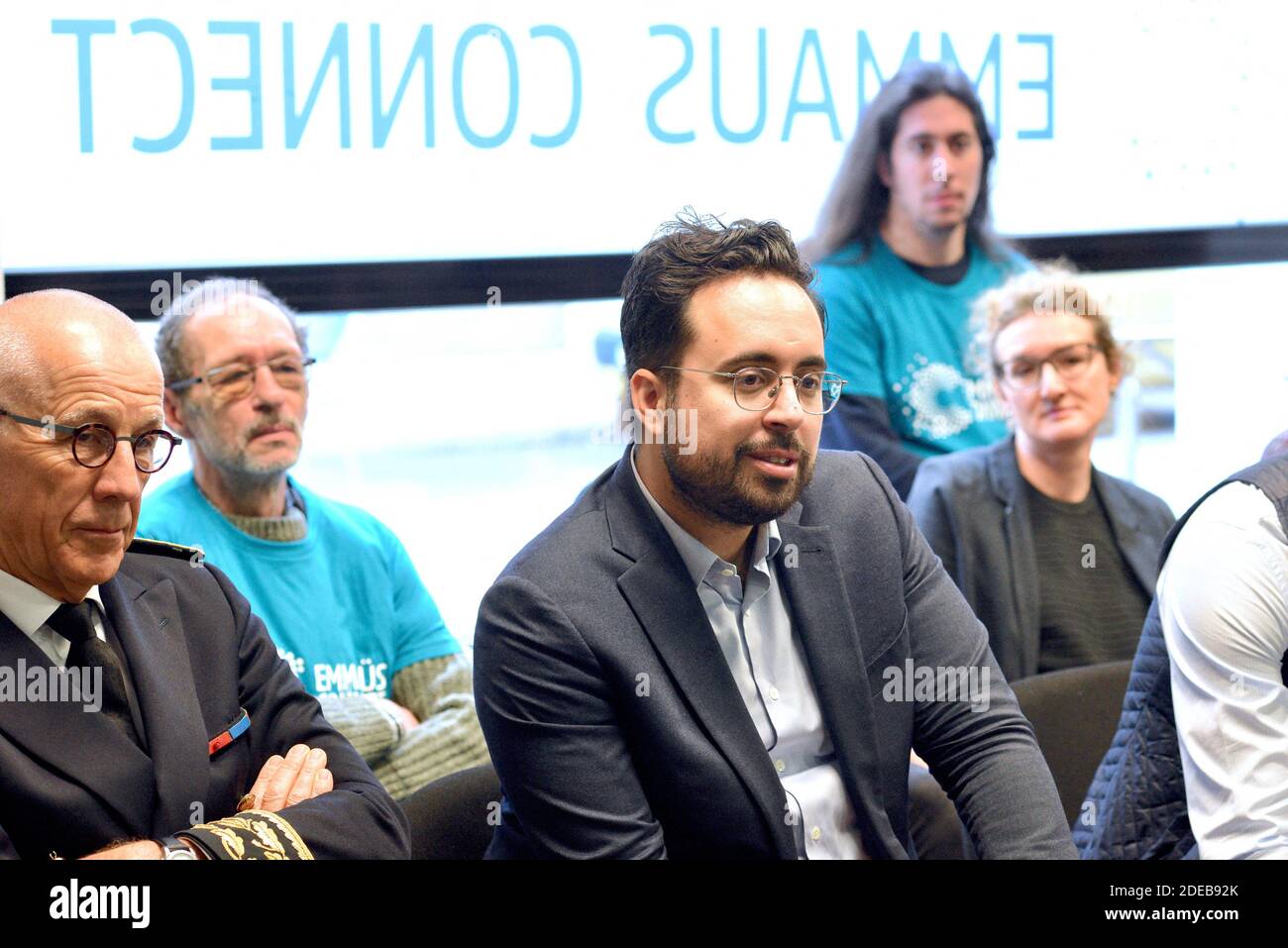 Mounir Mahjoubi, secrétaire d'État aux Affaires numériques, s'est rendu mercredi à Strasbourg pour inaugurer le nouvel espace de solidarité numérique d'Emmaüs. Strasbourg, France, le 13 mars 2019. Photo de Nicolas Roses/ABACAPRESS.COM Banque D'Images