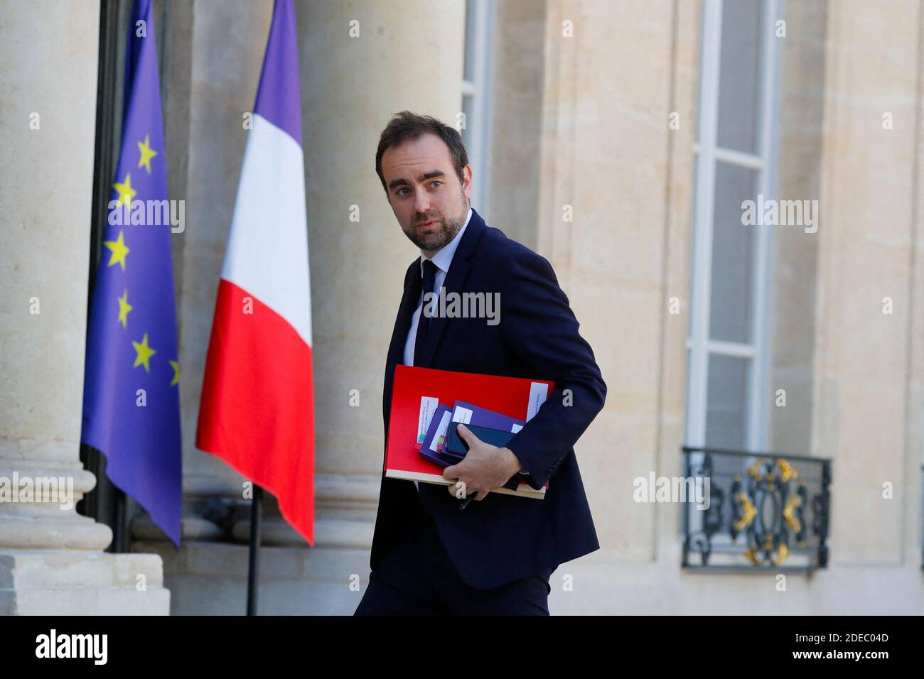 Ministre en aide au ministre de la cohésion territoriale Sébastien Lecornu arrivant à la rencontre pour le "Grand débat" le président français Emmanuel Macron au Palais de l'Elysée, Paris, France, le 29 mars 2019. Photo de Henri Szwarc/ABACAPRESS.COM Banque D'Images