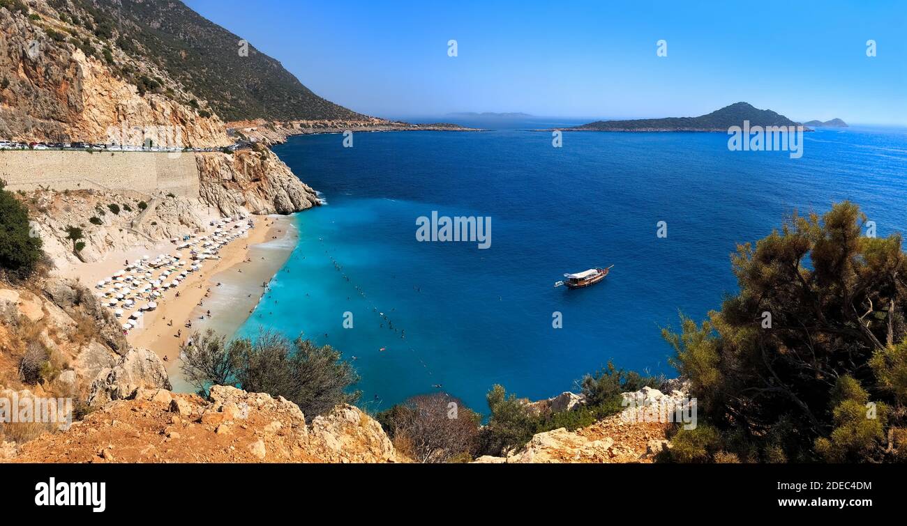 Paysage panoramique de la plage de Kaputas à Kas, Kalkan, Antalya, Turquie. Méthode Lycienne. Concept été et vacances Banque D'Images
