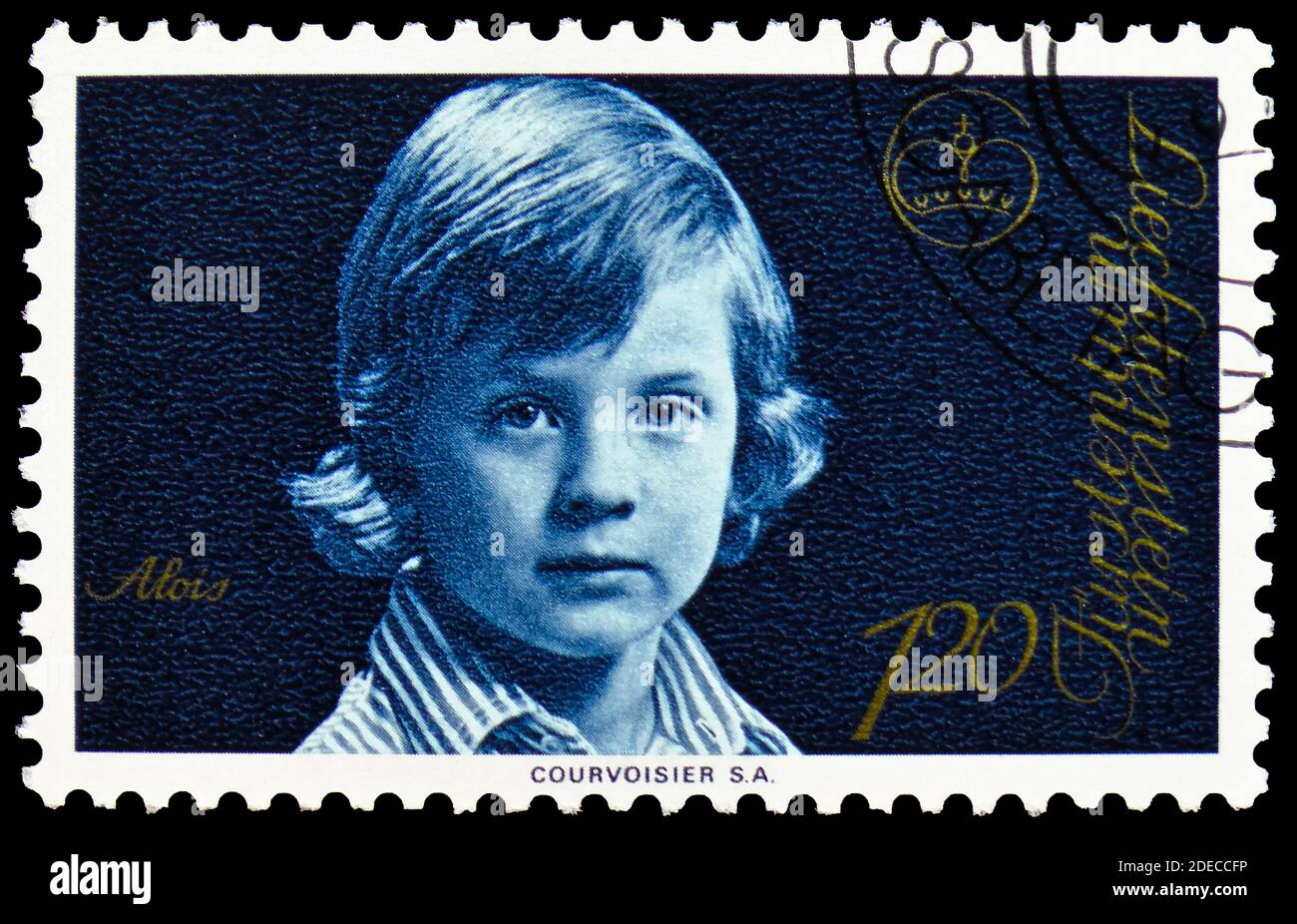 MOSCOU, RUSSIE - 17 OCTOBRE 2020 : timbre-poste imprimé au Liechtenstein montre le Prince Alois, Princes et princesses série, vers 1975 Banque D'Images