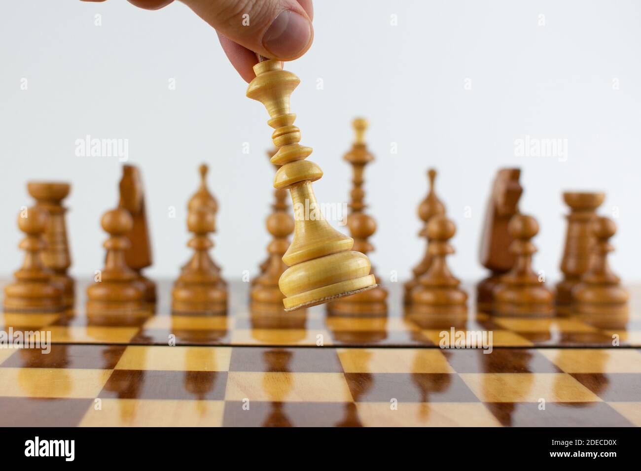 un chèque le roi blanc sur le terrain d'échecs Banque D'Images