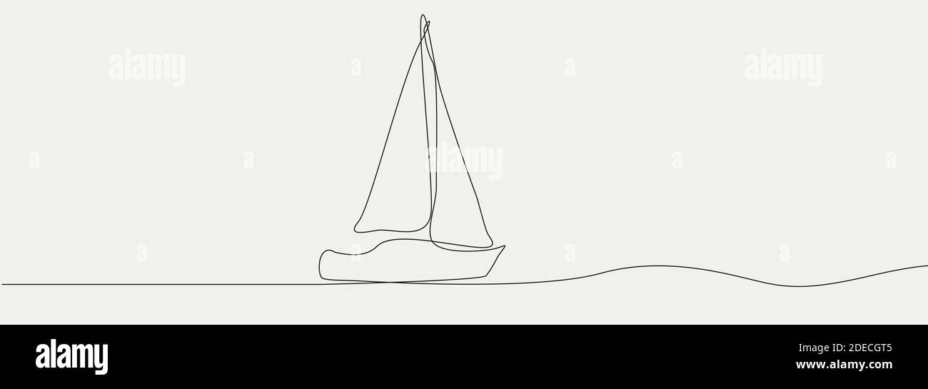 Dessin de ligne continu de bateau à voile Illustration de Vecteur