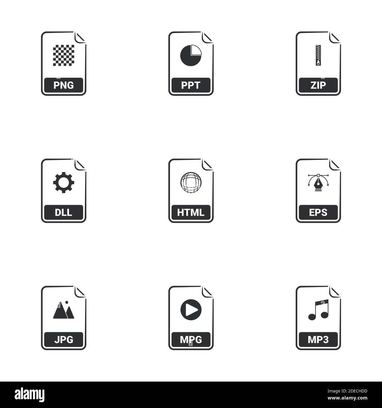Icônes de types de fichiers.arrière-plan blanc Illustration de Vecteur