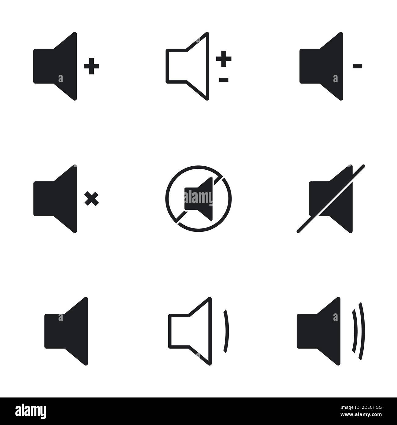Icônes de volume des haut-parleurs audio. Arrière-plan blanc Illustration de Vecteur
