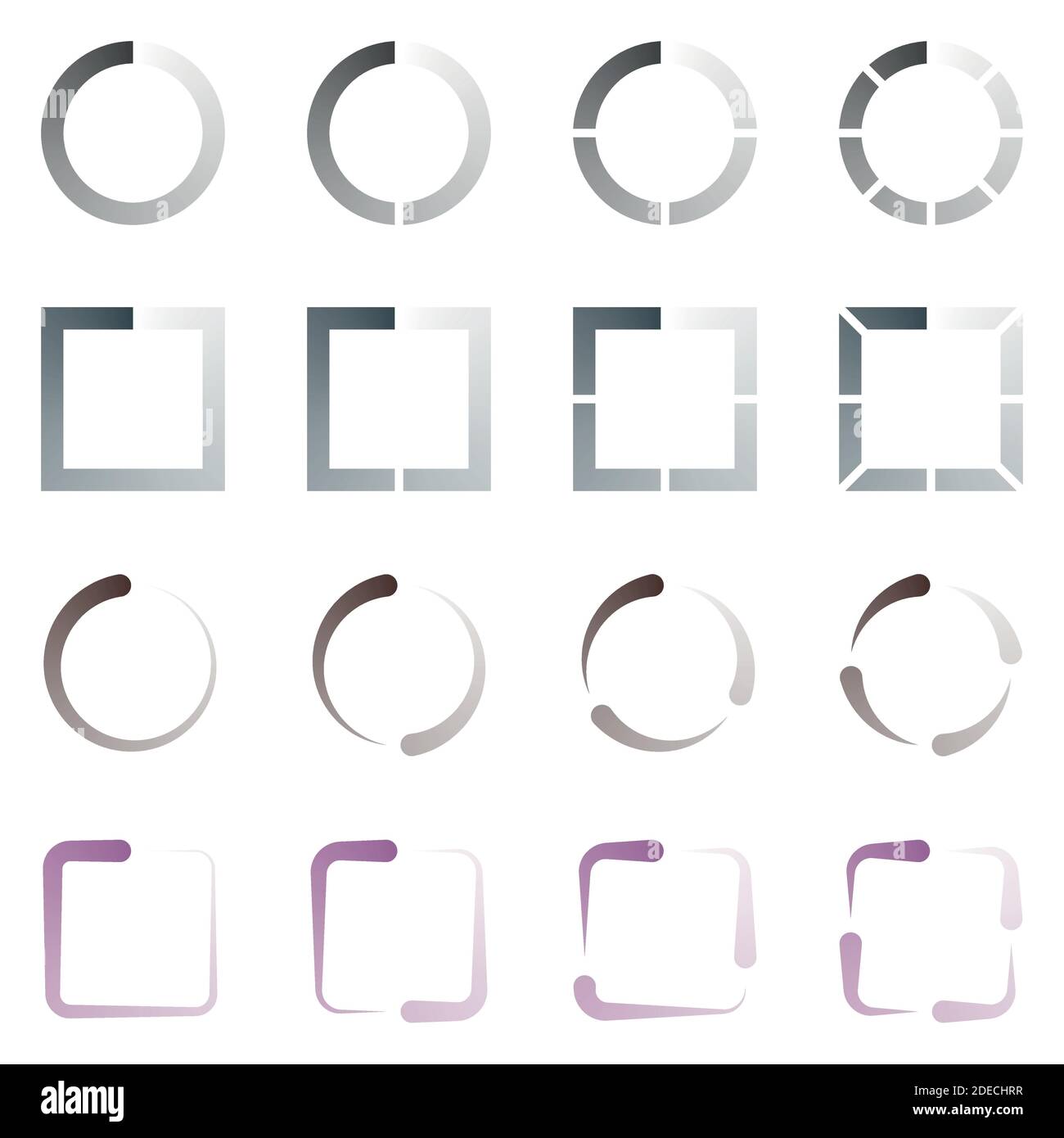 Icônes des éléments de conception des préchargeurs d'interface sur fond blanc Illustration de Vecteur