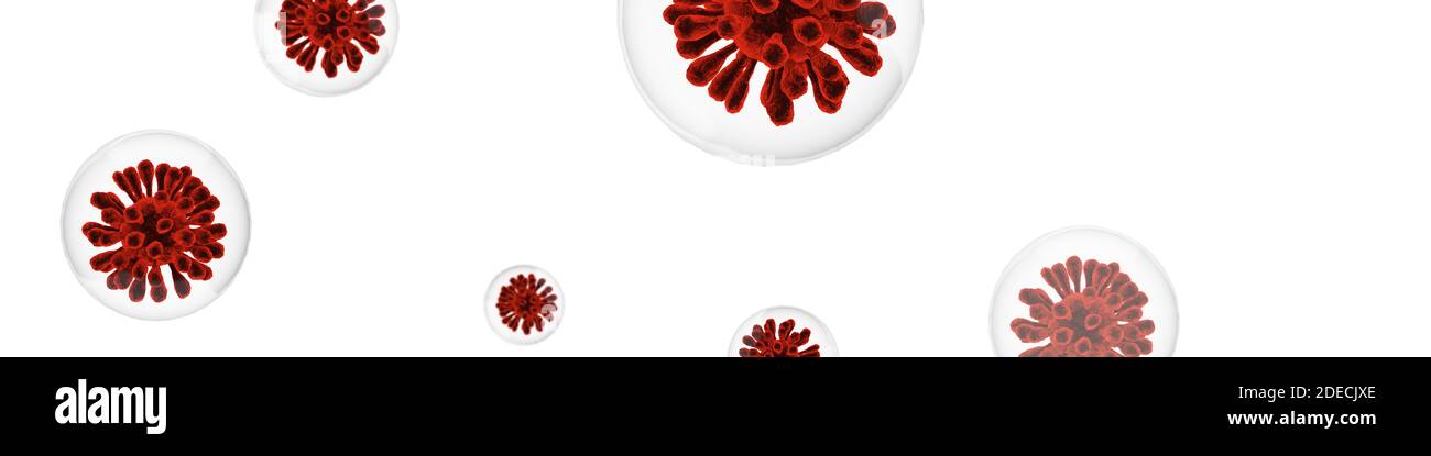 Vue microscopique du coronavirus, un agent pathogène qui attaque les voies respiratoires. rendu 3d. Banque D'Images
