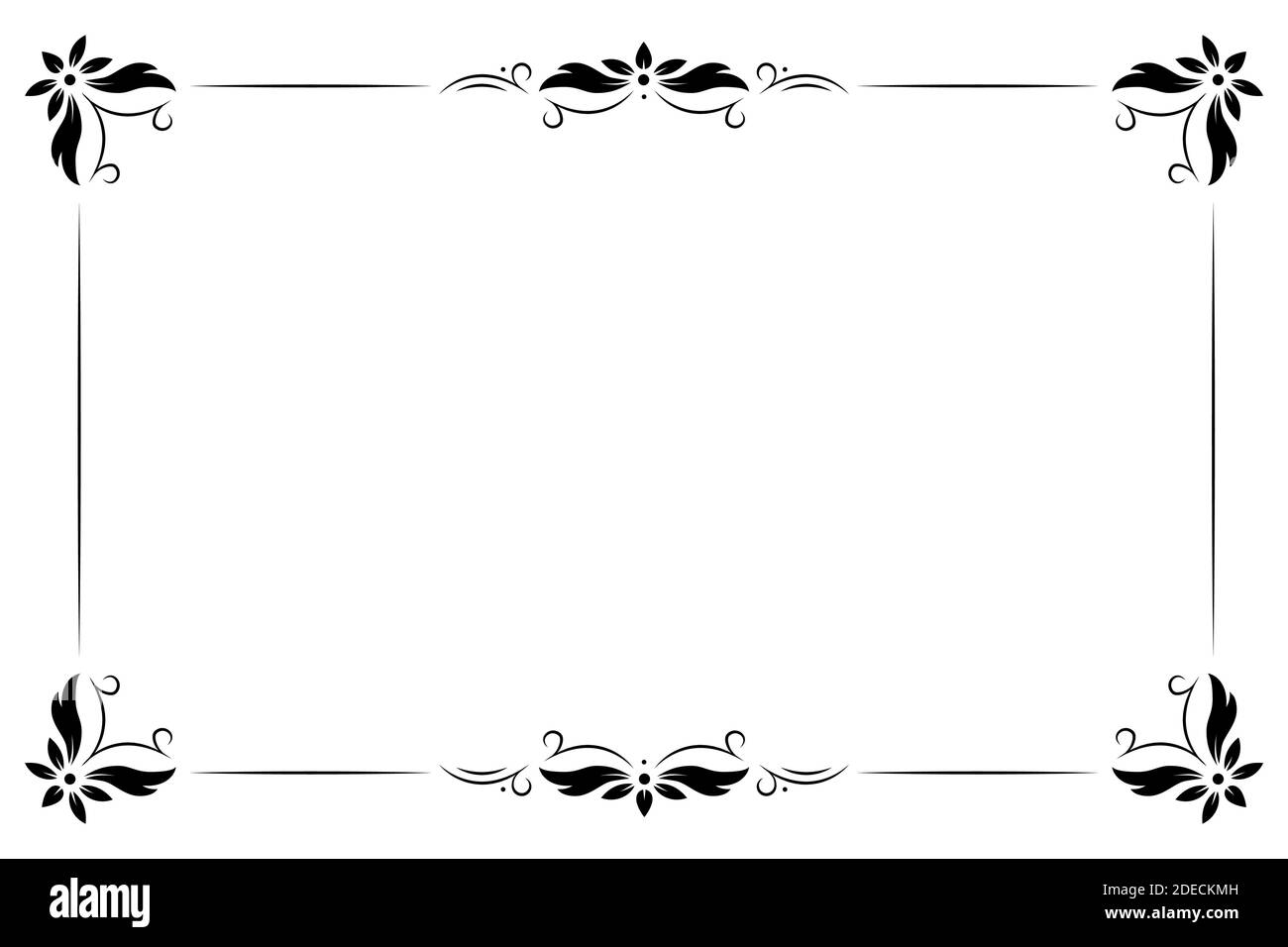 Cadre vintage noir sur fond blanc. Illustration vectorielle de motif rétro de décoration florale. Lignes de décoration antiques rectangulaires. Élégant Illustration de Vecteur