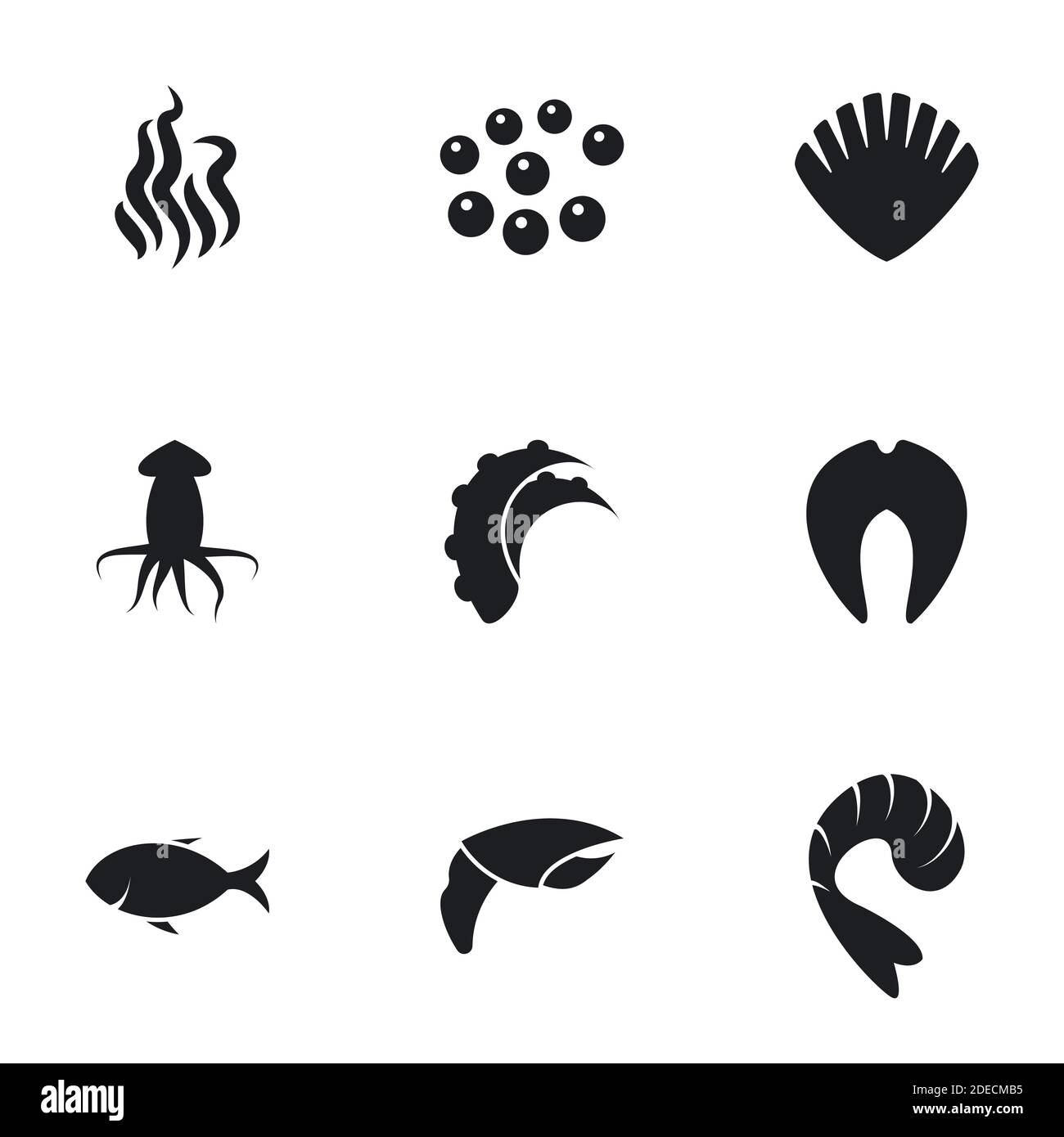 Icônes pour le thème fruits de mer. Arrière-plan blanc Illustration de Vecteur