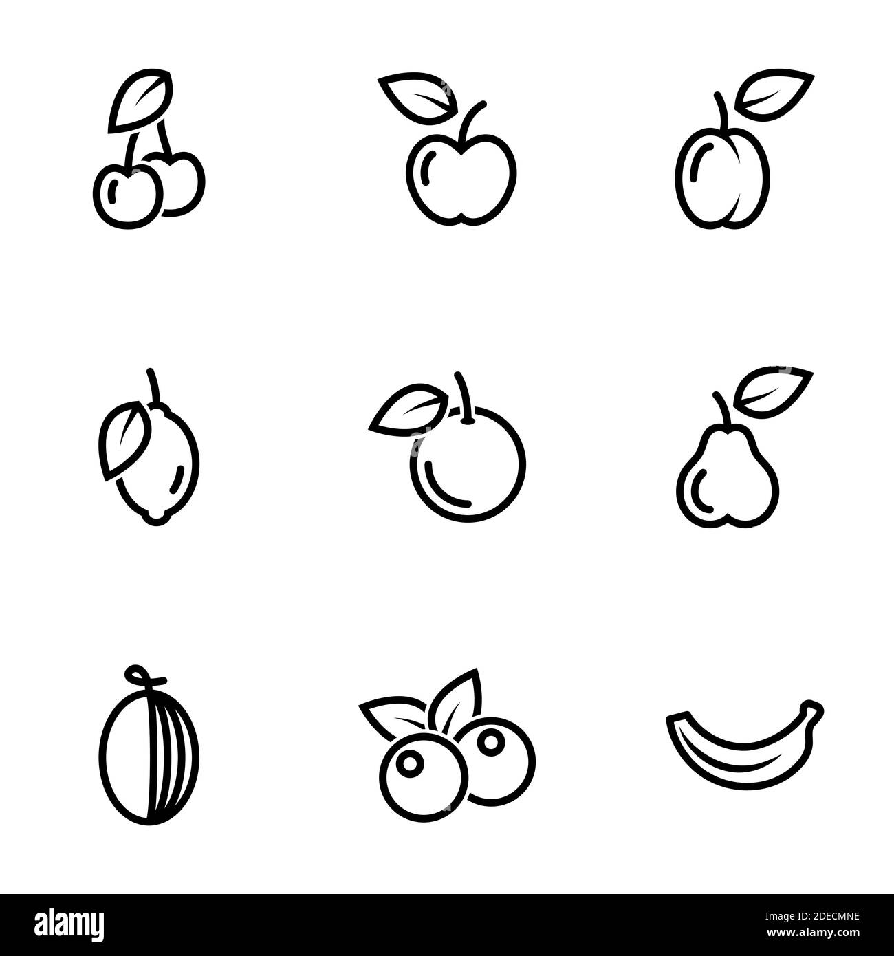Ensemble d'icônes simples sur un thème fruits, baies, goodies, vecteur, ensemble. Arrière-plan blanc Illustration de Vecteur
