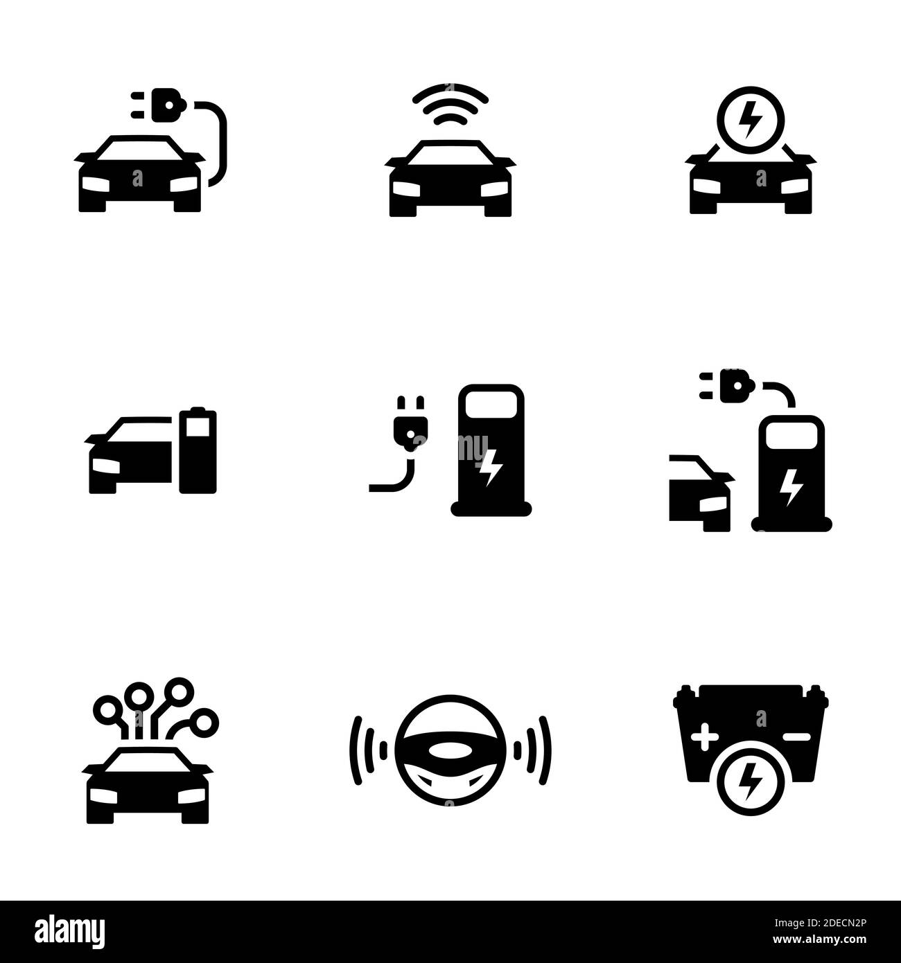 Ensemble d'icônes simples sur un thème voiture autonome sans conducteur. Voiture électrique, vecteur, ensemble. Arrière-plan blanc Illustration de Vecteur