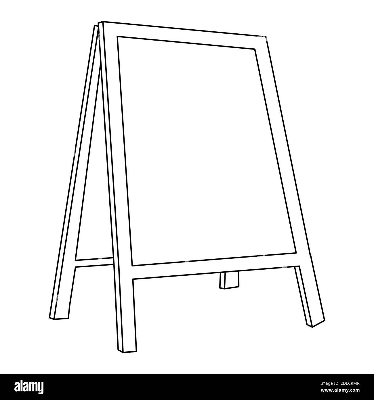 Illustration du plan du tableau de craie de rue isolée sur fond blanc. Panneau d'affichage de trottoir de café vierge. Contour de la publicité extérieure vide inf Illustration de Vecteur