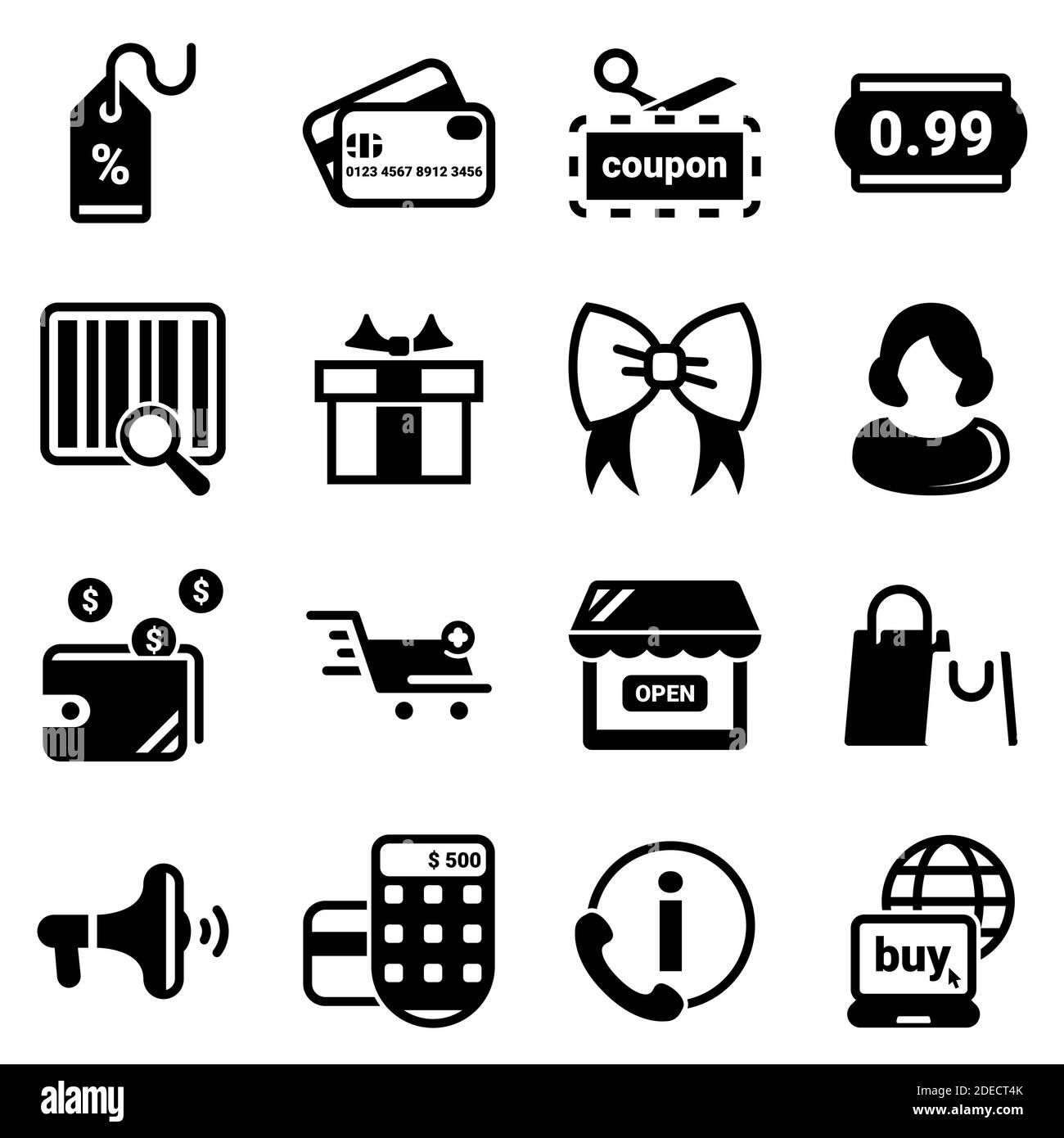 Ensemble d'icônes simples sur un thème Shopping, commerce, e-commerce, argent, achat, vente, crédit, boutique, Internet , vecteur, ensemble, plat, signe, symbole, objet. Illustration de Vecteur