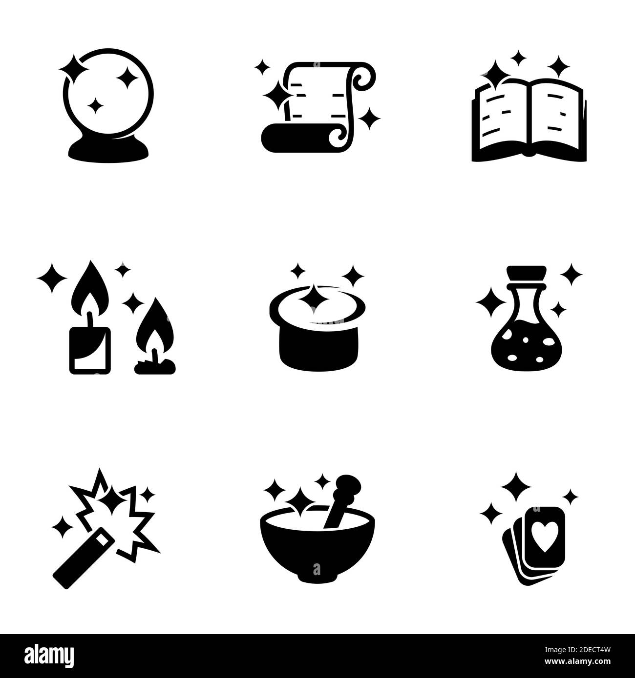 Ensemble d'icônes simples sur un thème Magic, Magicien, Magic , vecteur, set. Arrière-plan blanc Illustration de Vecteur