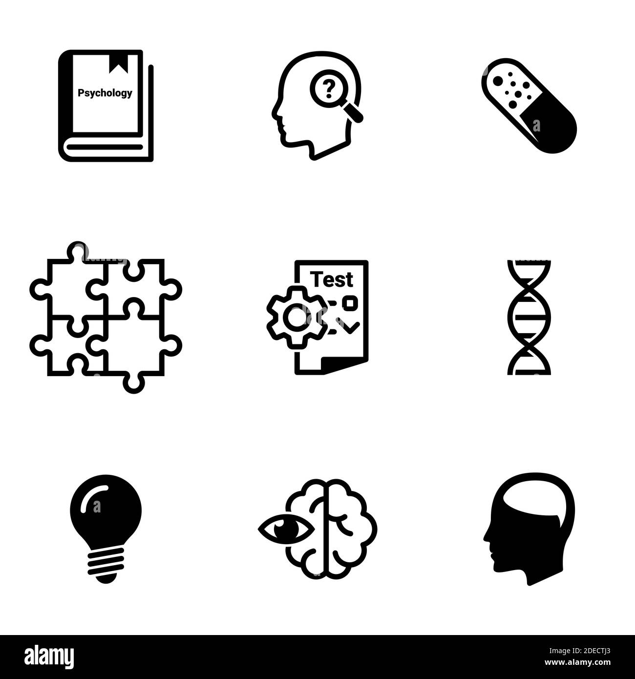 Ensemble d'icônes simples sur un thème Psychologie, apprentissage, et, apprentissage, science, observation, vecteur, ensemble. Arrière-plan blanc Illustration de Vecteur