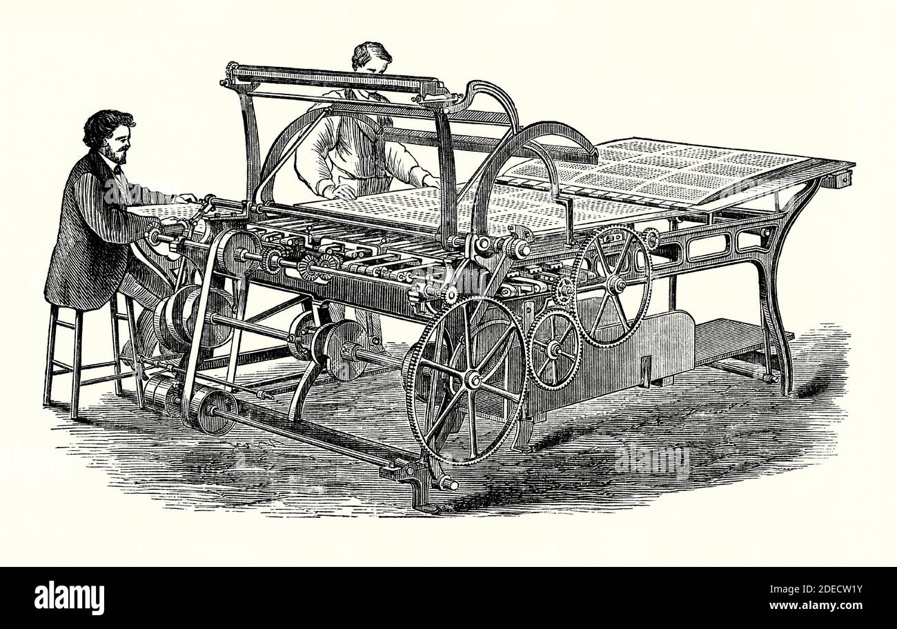 Machine De Roperage Une vieille gravure montrant des hommes qui utilisent une machine de ...