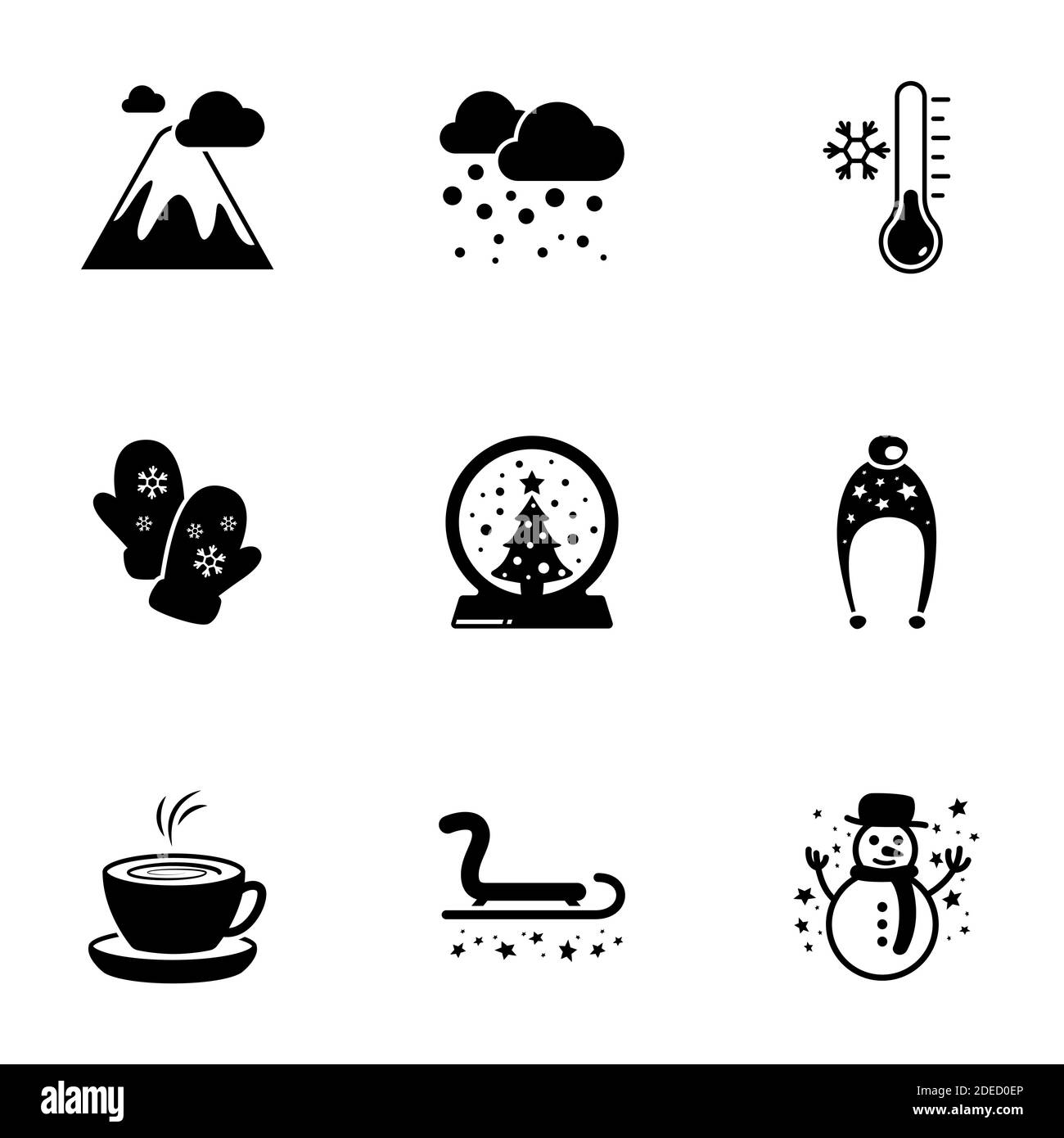 Ensemble d'icônes simples sur un thème hiver, vecteur, design, collection, plat, signe, symbole, élément, objet, illustration, isolé. Arrière-plan blanc Illustration de Vecteur