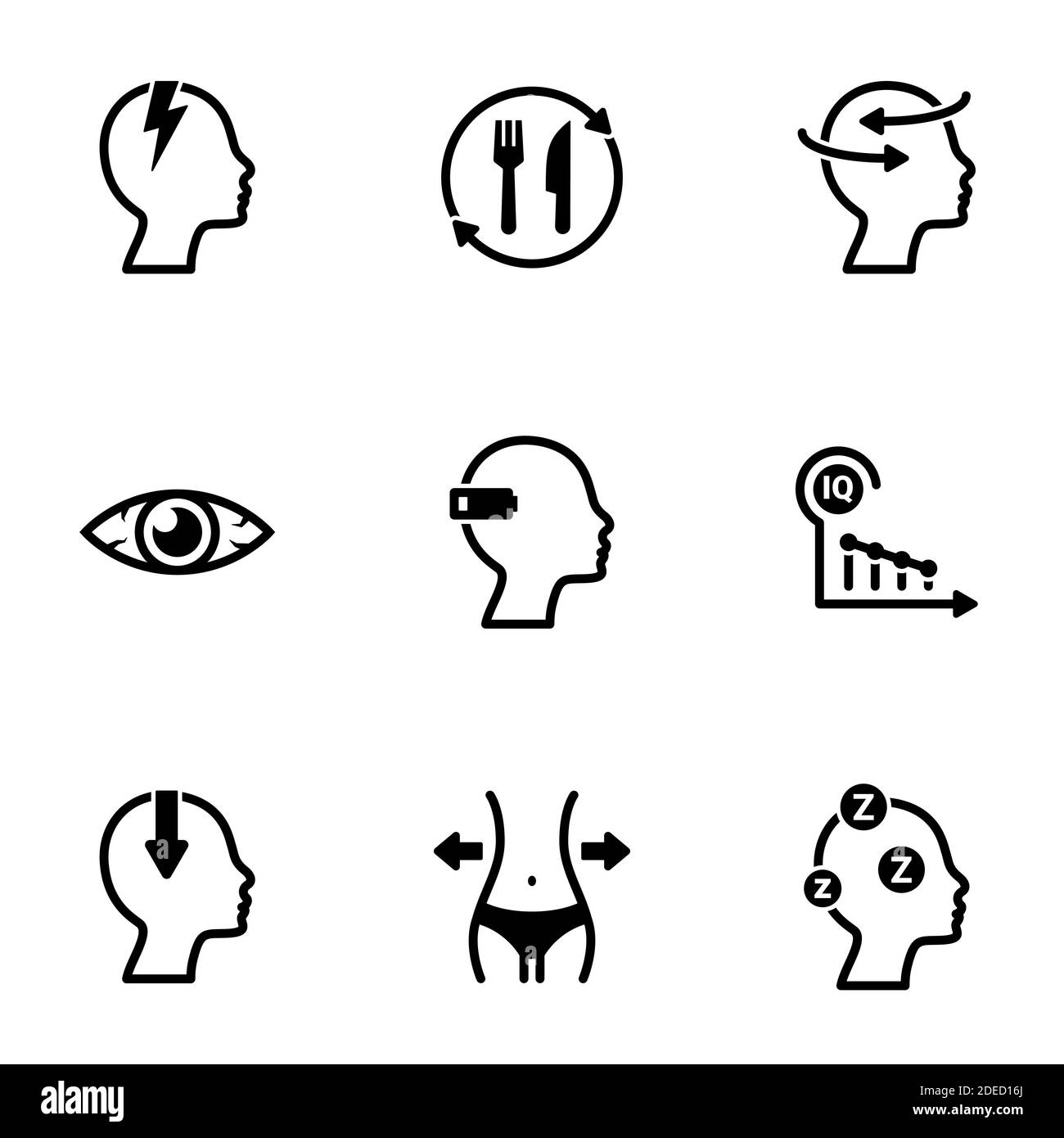 Ensemble d'icônes simples sur un thème fatigue, vecteur, conception, collection, plat, signe, symbole, élément, objet, illustration, isolé. Arrière-plan blanc Illustration de Vecteur