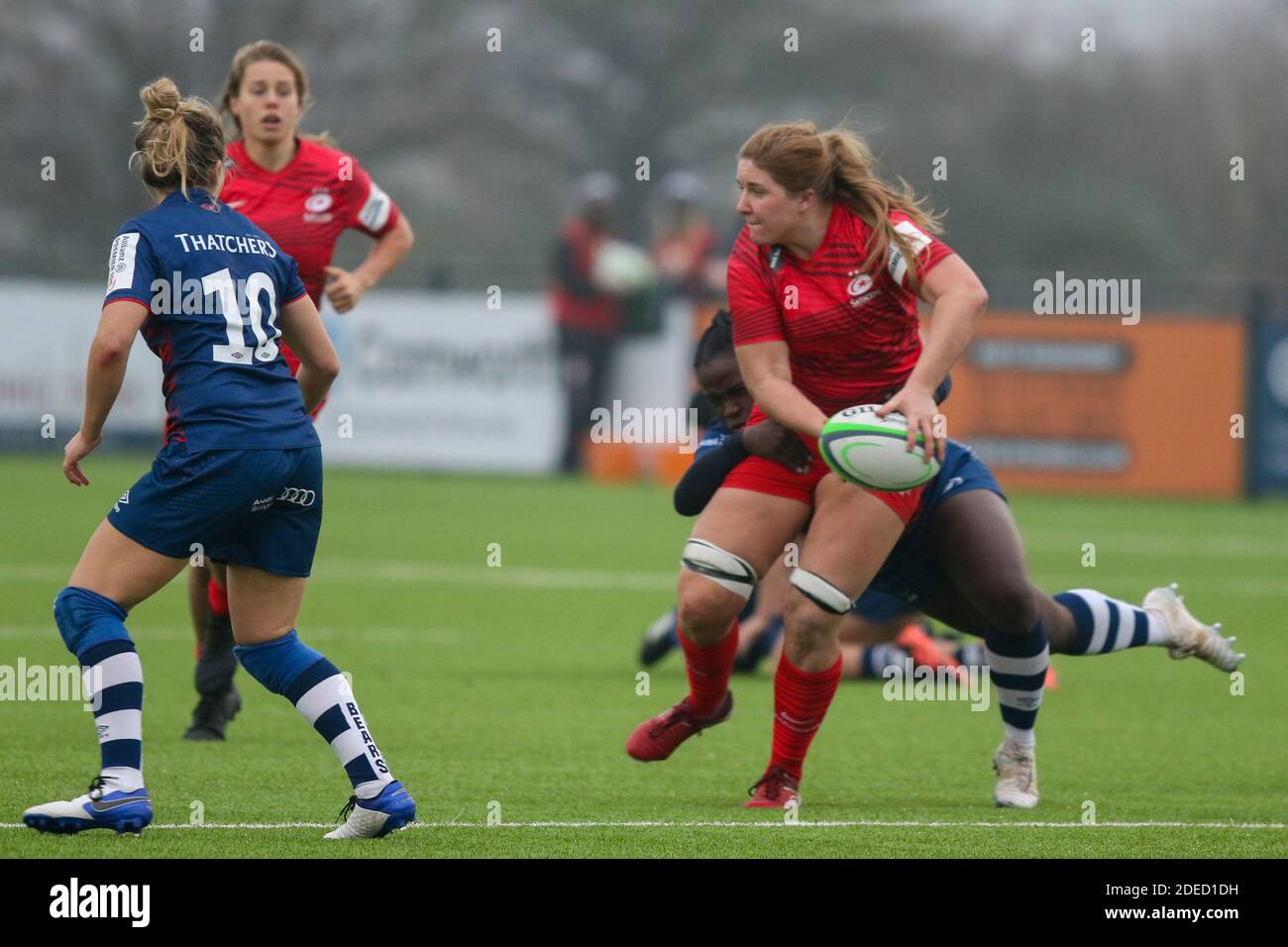 Bristol Bears Women Rugby versus Saracens Women, Shaftsbury Park Bristol. Marlie Packer, Alice Lockwood, Simon Middleton Banque D'Images