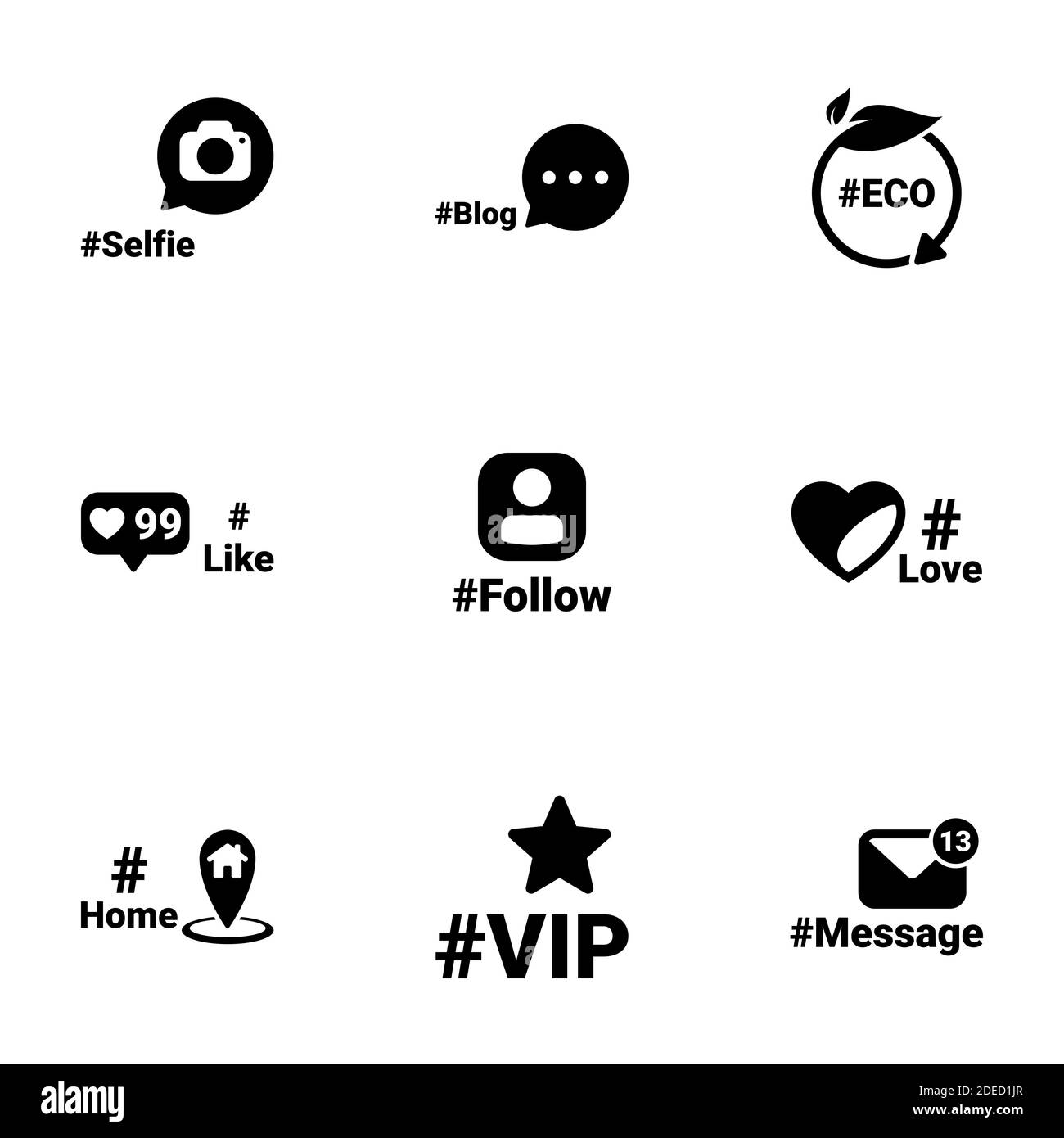 Ensemble d'icônes noires isolées sur fond blanc, sur le thème hashtag Illustration de Vecteur