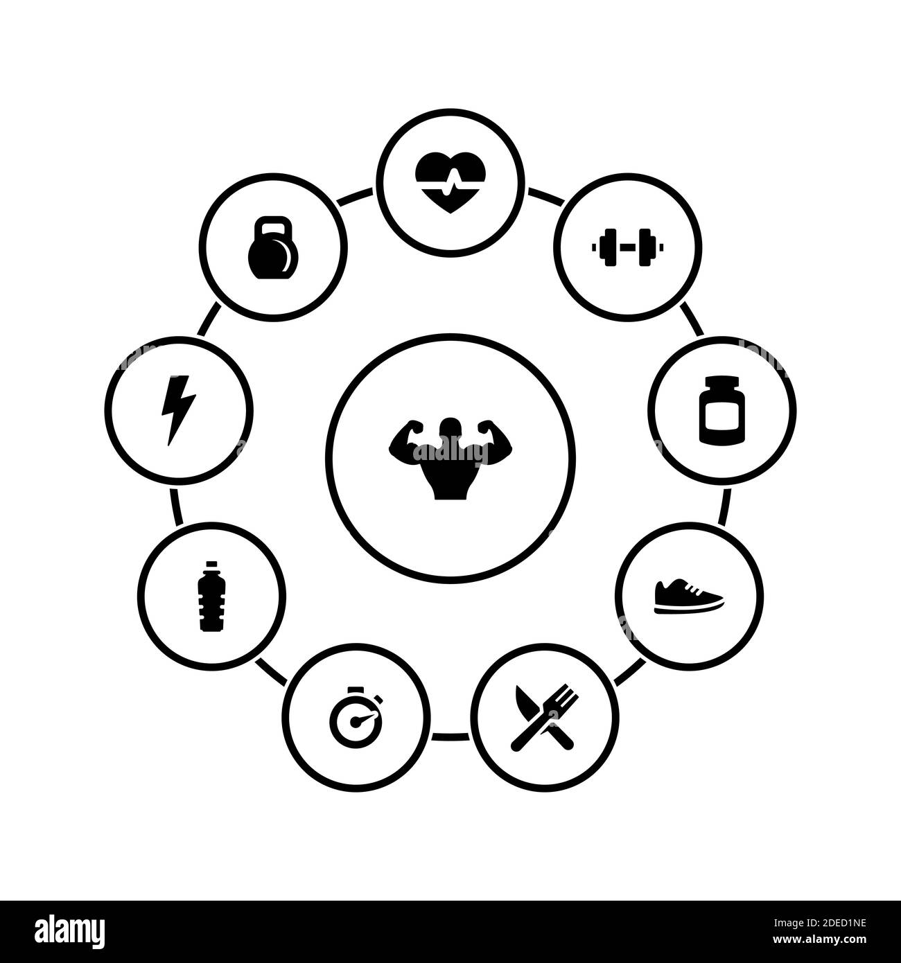 Ensemble d'icônes simples sur un thème Fitness, vecteur, design, collection, plat, signe, symbole, élément, objet, illustration, isolé. Arrière-plan blanc Illustration de Vecteur