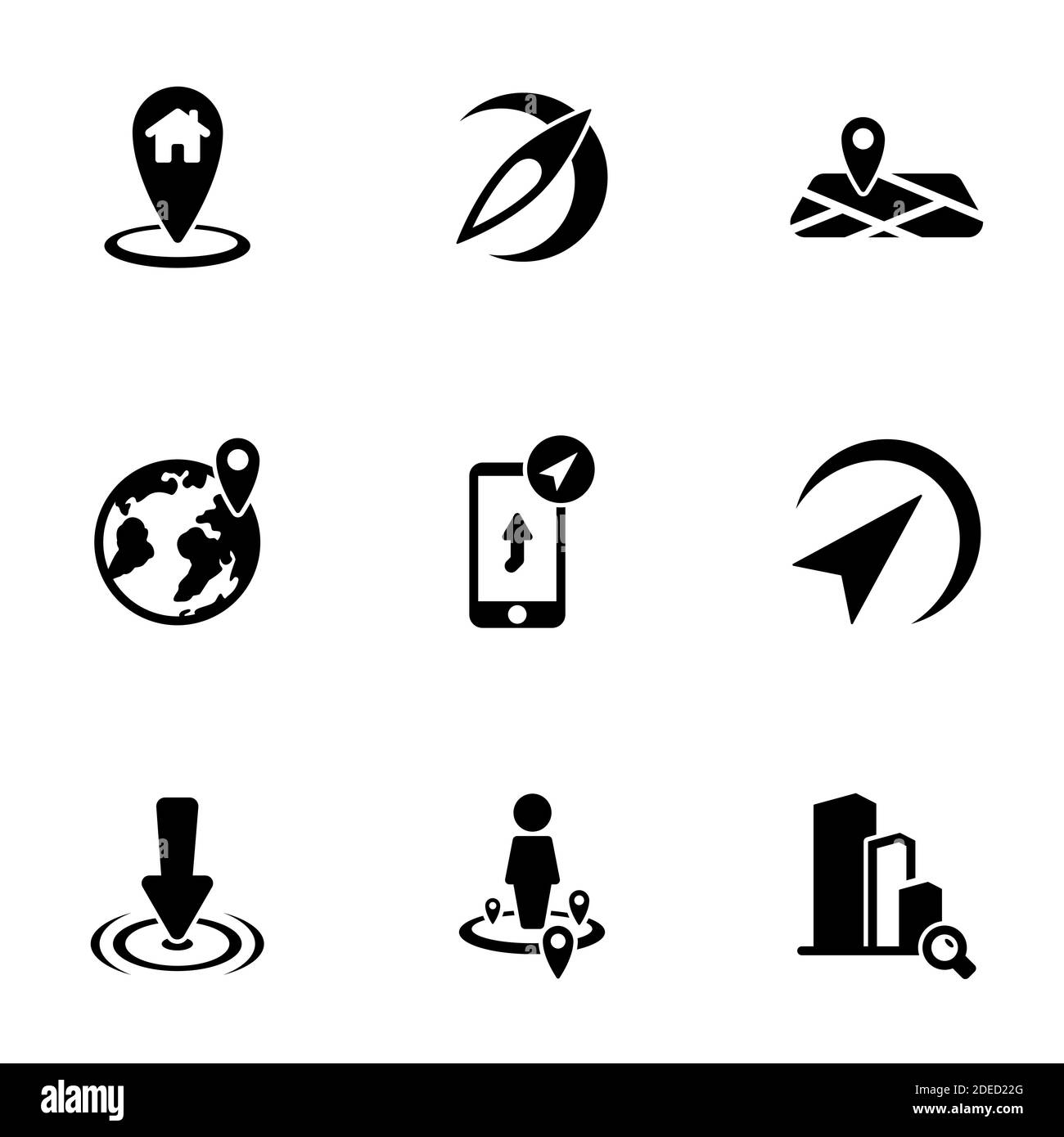 Ensemble d'icônes noires isolées sur fond blanc, sur le thème emplacement Illustration de Vecteur