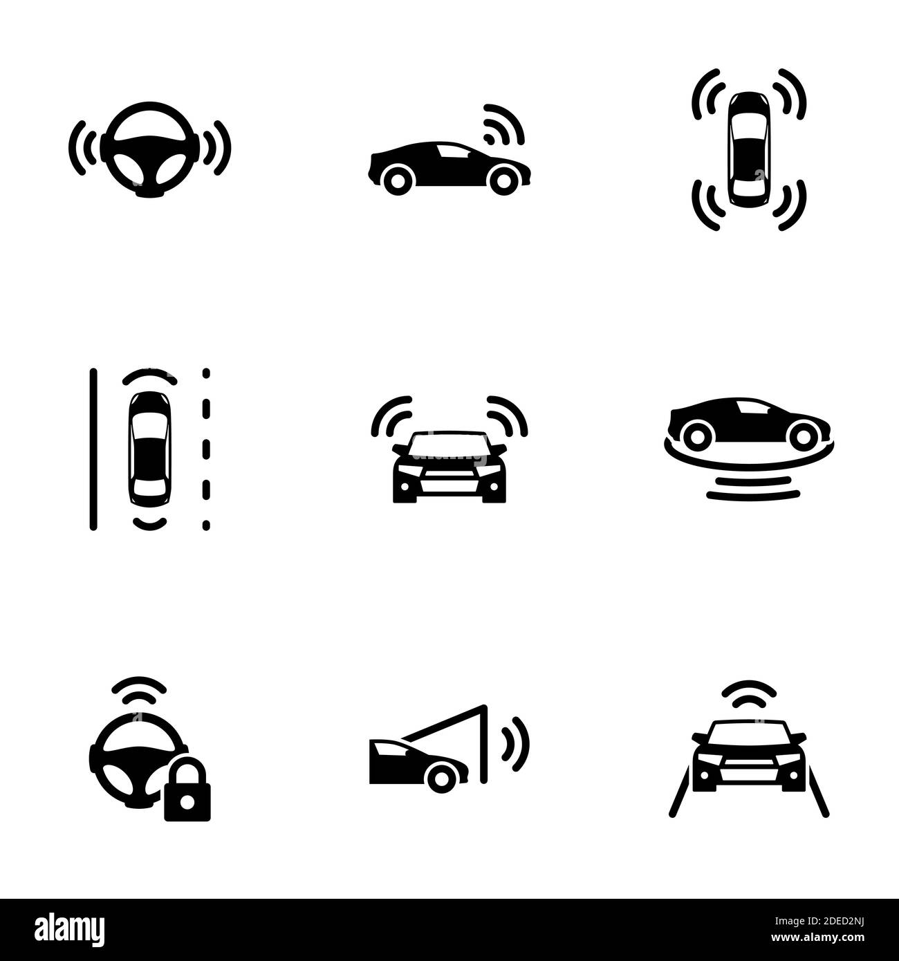Ensemble d'icônes noires isolées sur fond blanc, sur le thème conduite autonome Illustration de Vecteur
