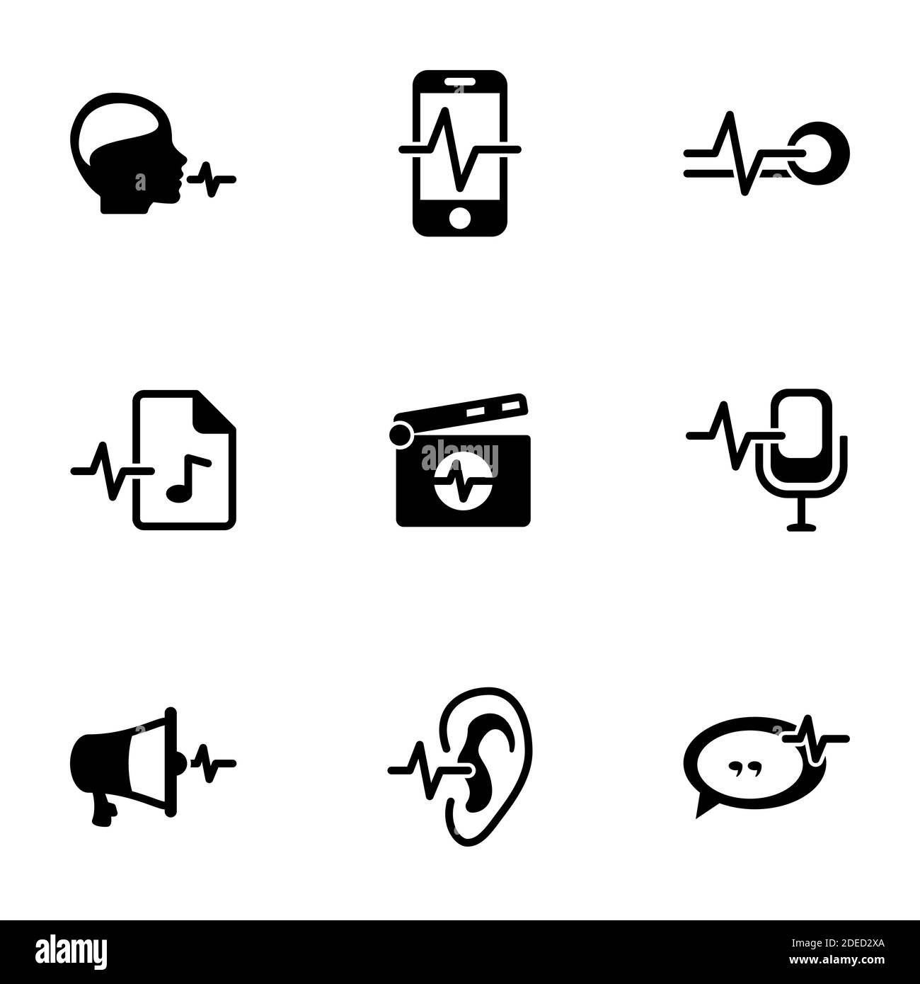 Ensemble d'icônes noires isolées sur fond blanc, sur thème commande vocale Illustration de Vecteur