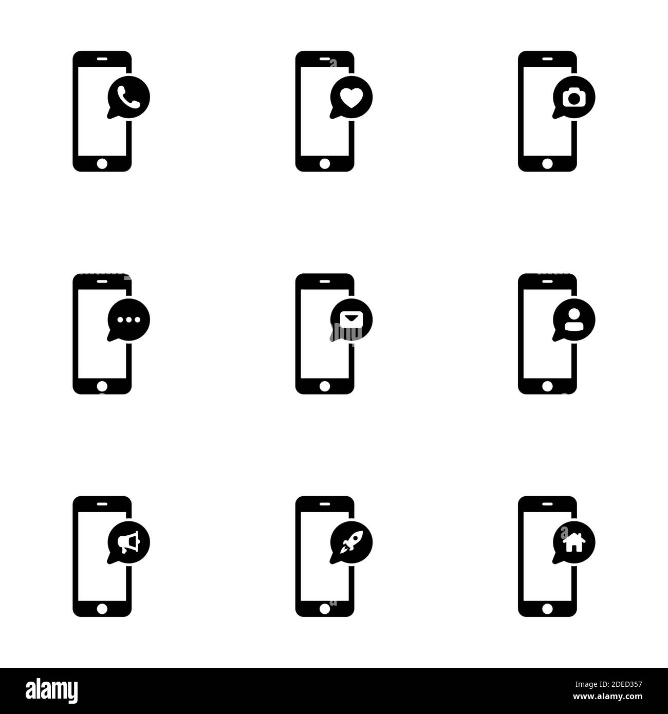 Ensemble d'icônes noires isolées sur fond blanc, sur le thème téléphone Illustration de Vecteur
