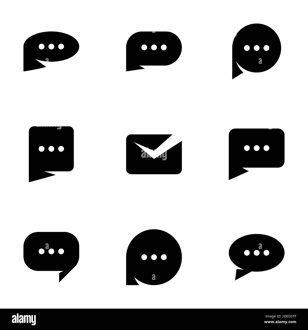 Ensemble d'icônes noires isolées sur fond blanc, sur thème message Illustration de Vecteur