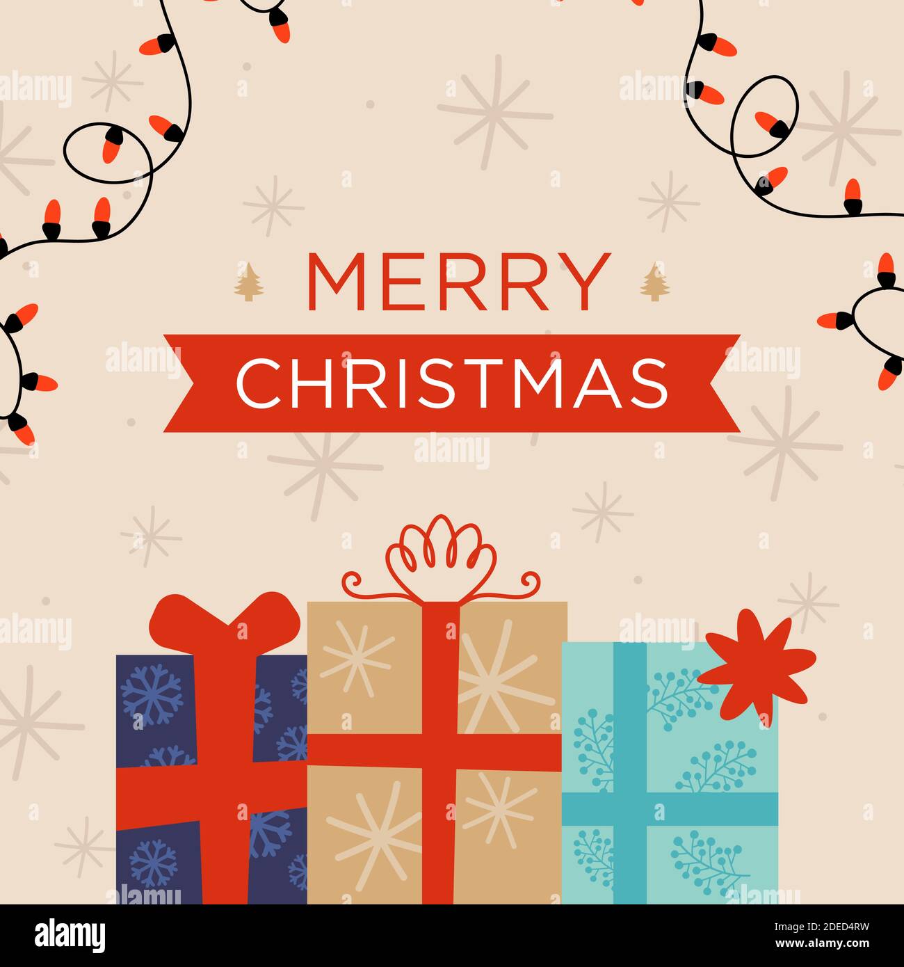 Prospectus de bienvenue pour publicité. Concept de Noël, nouvel an 2021, ambiance d'hiver, vacances. CopySpace, carte postale. Cadeaux et lettrage isolés sur fond avec Noël salutation de vacances. Illustration de Vecteur