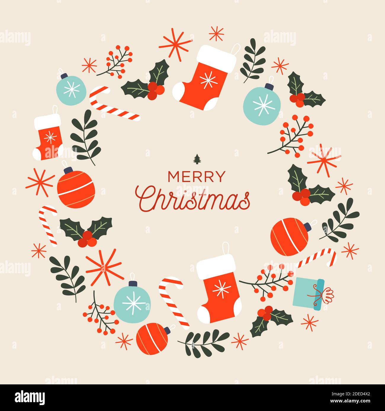 Prospectus de bienvenue pour publicité. Concept de Noël, nouvel an 2021, ambiance d'hiver, vacances. CopySpace, carte postale. Décoration et lettrage isolés sur le fond avec Noël salutation de vacances. Illustration de Vecteur