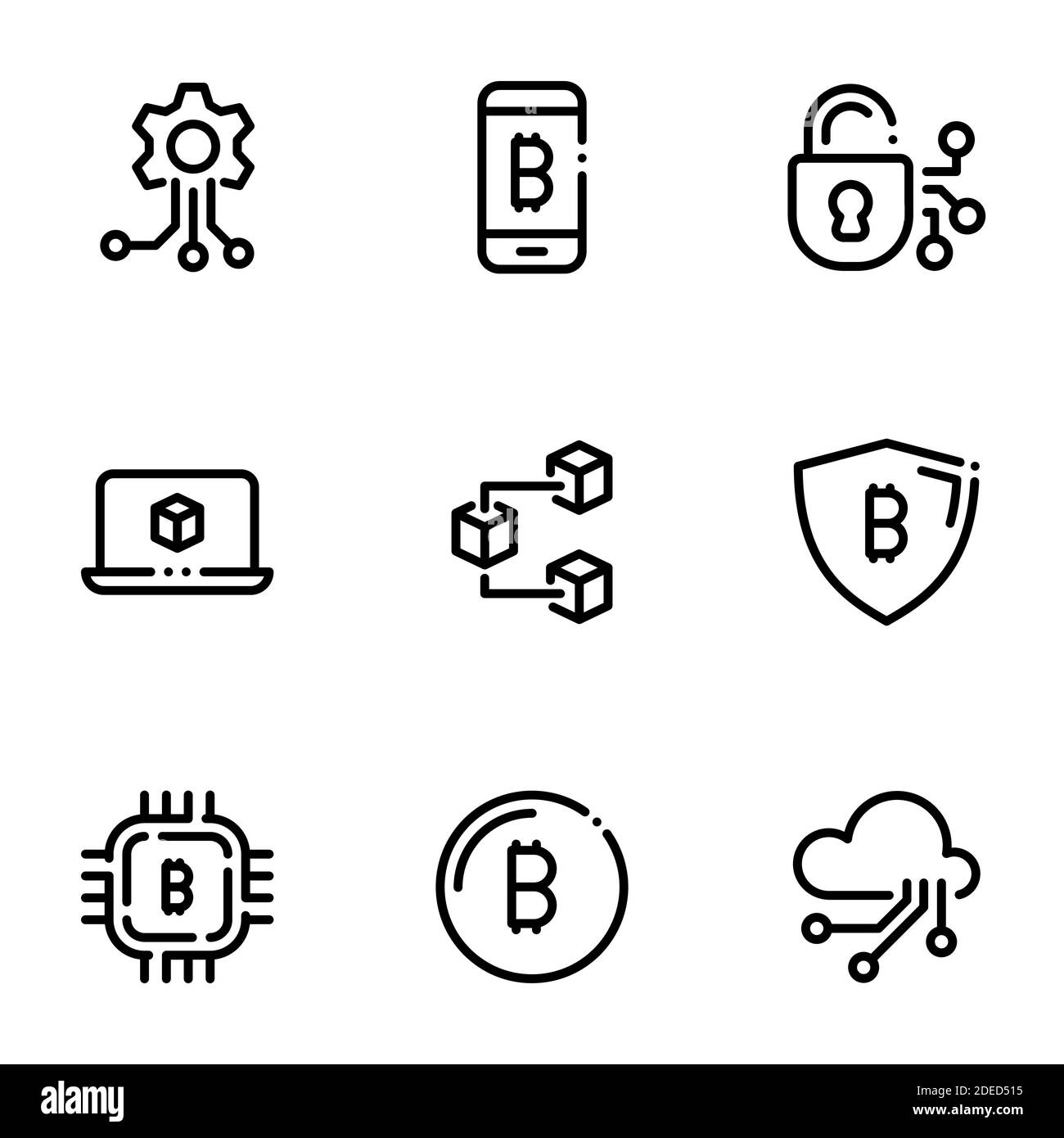 Ensemble d'icônes noires isolées sur fond blanc, sur le thème de la technologie blockchain Illustration de Vecteur