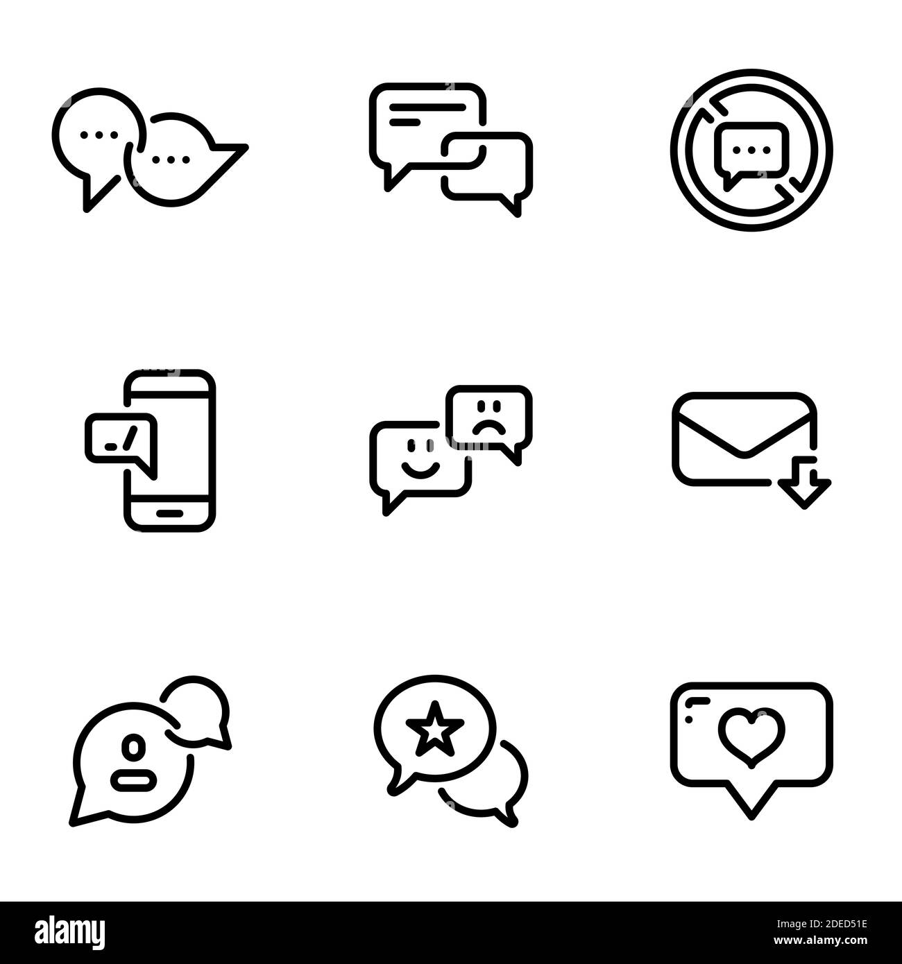 Ensemble simple d'icônes de lignes vectorielles liées aux messages. Contient des icônes telles que conversation, SMS, notification, discussion de groupe, etc. Contour modifiable. 48x48 P Illustration de Vecteur