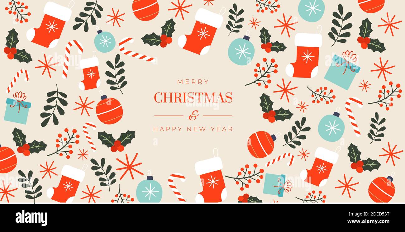 Prospectus de bienvenue pour publicité. Concept de Noël, nouvel an 2021, ambiance d'hiver, vacances. CopySpace, carte postale. Décoration et lettrage isolés sur le fond avec Noël salutation de vacances. Illustration de Vecteur