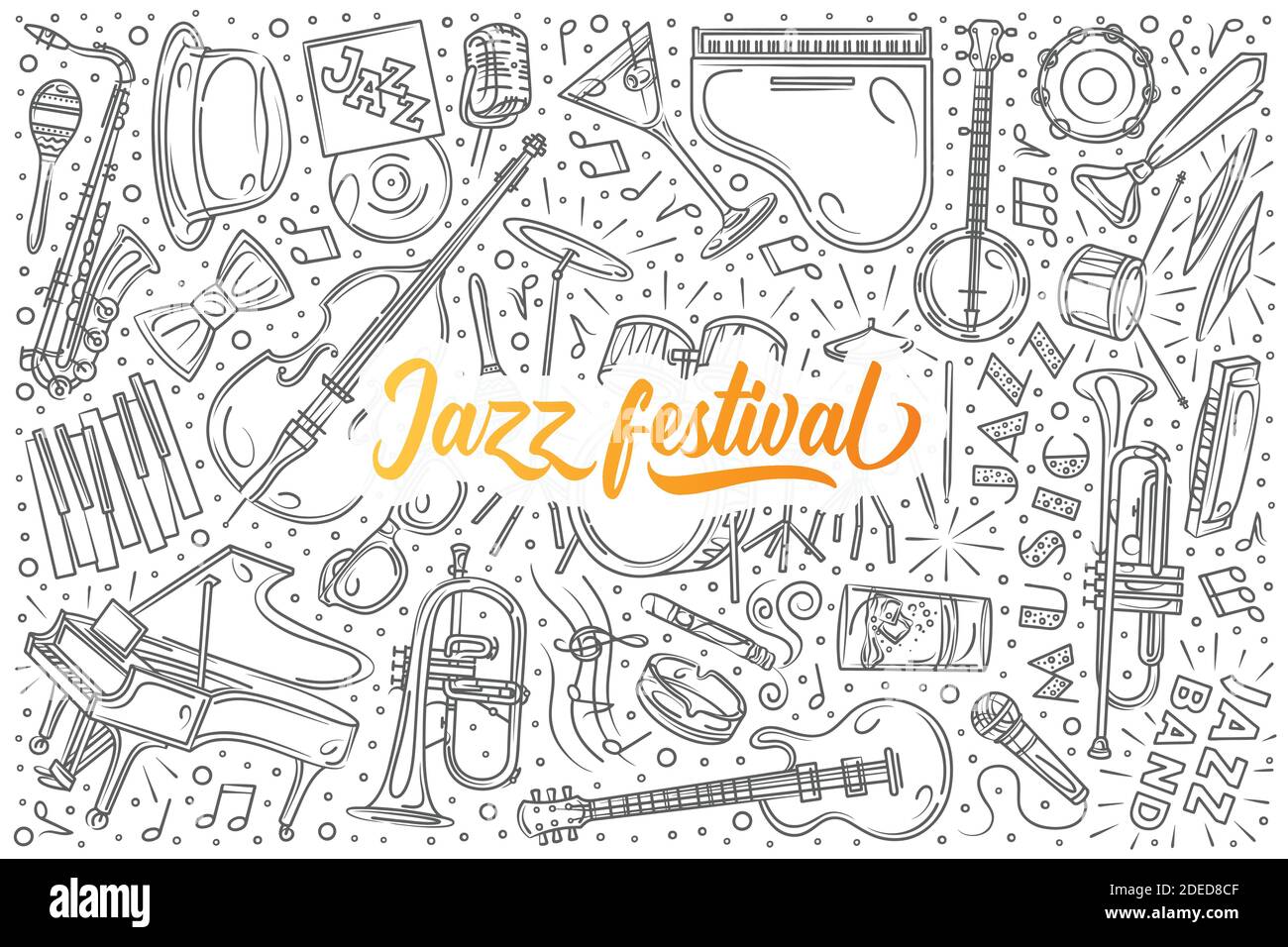 Dessin à la main Jazz festival set Doodle vecteur illustration fond Illustration de Vecteur