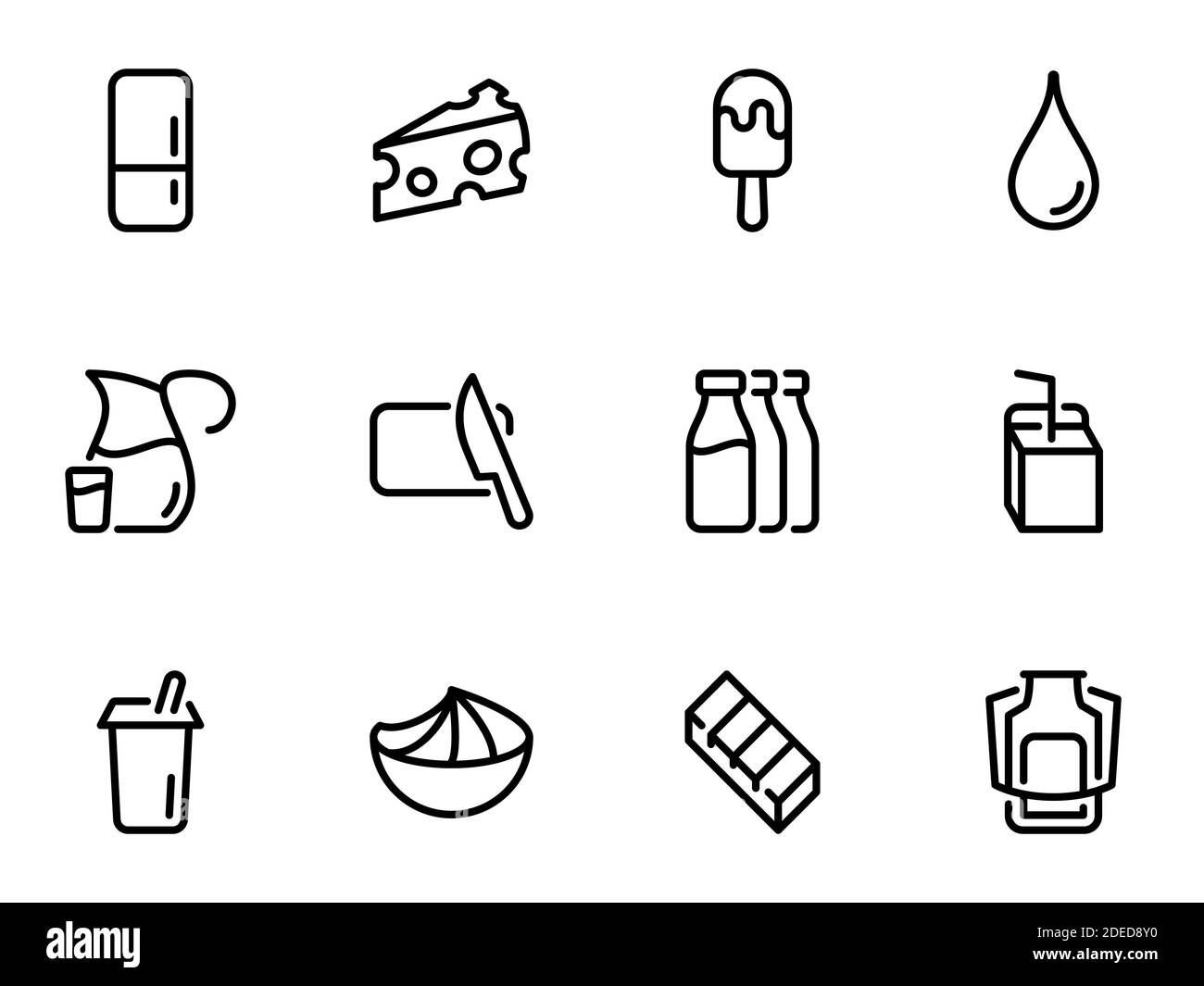Ensemble d'icônes vectorielles noires, isolées sur fond blanc, sur le thème produits laitiers, variété et stockage Illustration de Vecteur