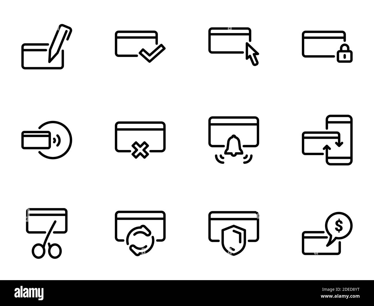 Ensemble d'icônes vectorielles noires, isolées sur fond blanc. Illustration sur un thème paiement par carte et espèces Illustration de Vecteur